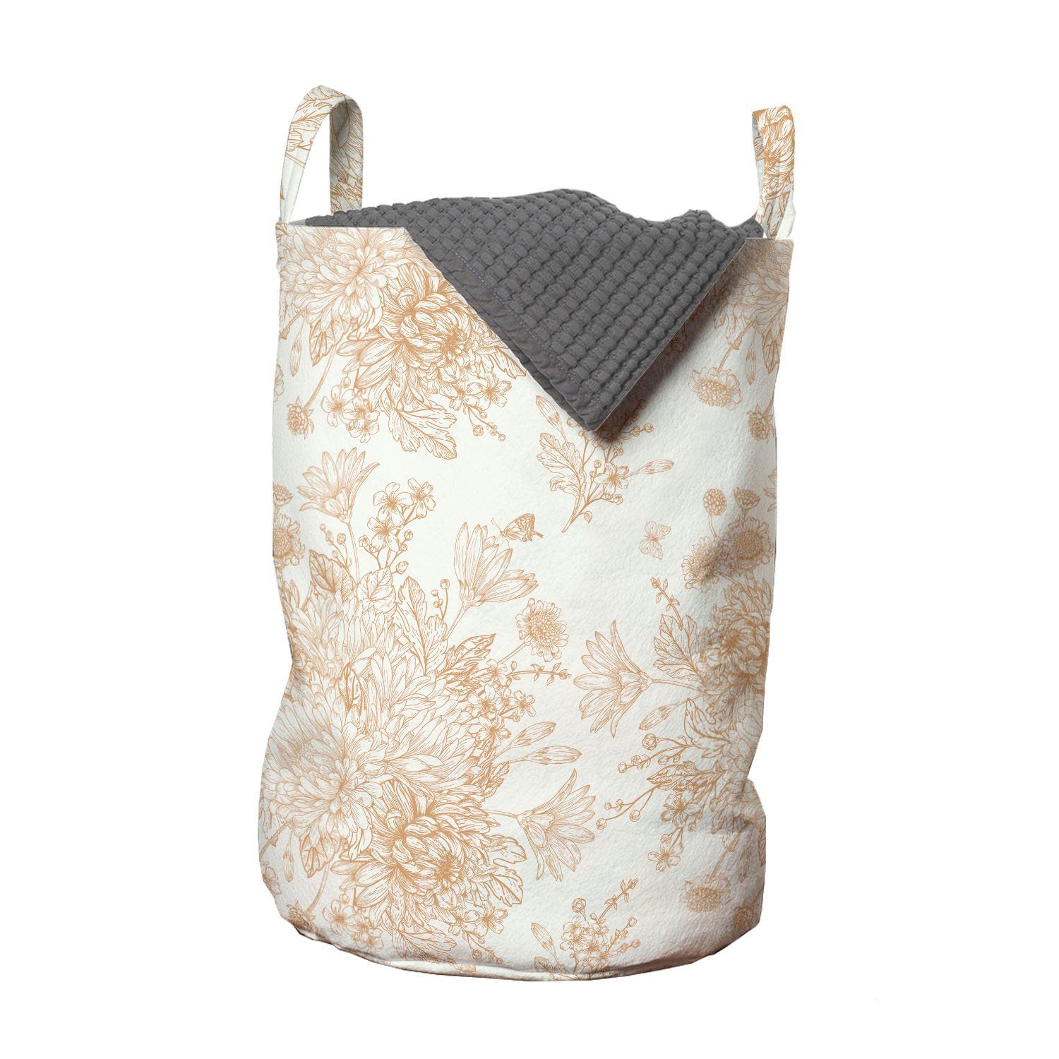 Abakuhaus Wäschesäckchen Wäschekorb mit Griffen Kordelzugverschluss für Waschsalons, Jahrgang Soft Monochrome Bouquet | Wäschesäcke