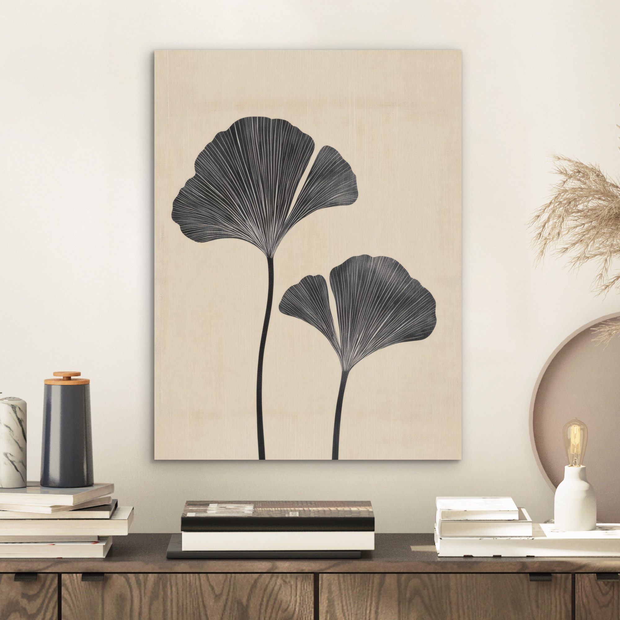 MuchoWow Gemälde Blätter - Minimalistisch - Schwarz, Fotodruck (1 St), Akus günstig online kaufen