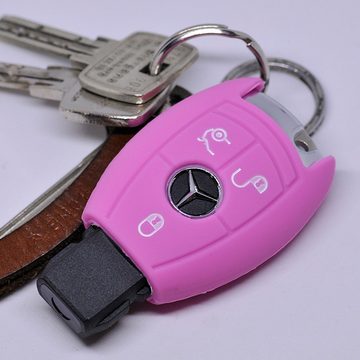 mt-key Schlüsseltasche Autoschlüssel Softcase Silikon Schutzhülle Rosa, für Mercedes Benz W212 S212 C207 A207 CLS CLA 117 W242 W246 W176 W221