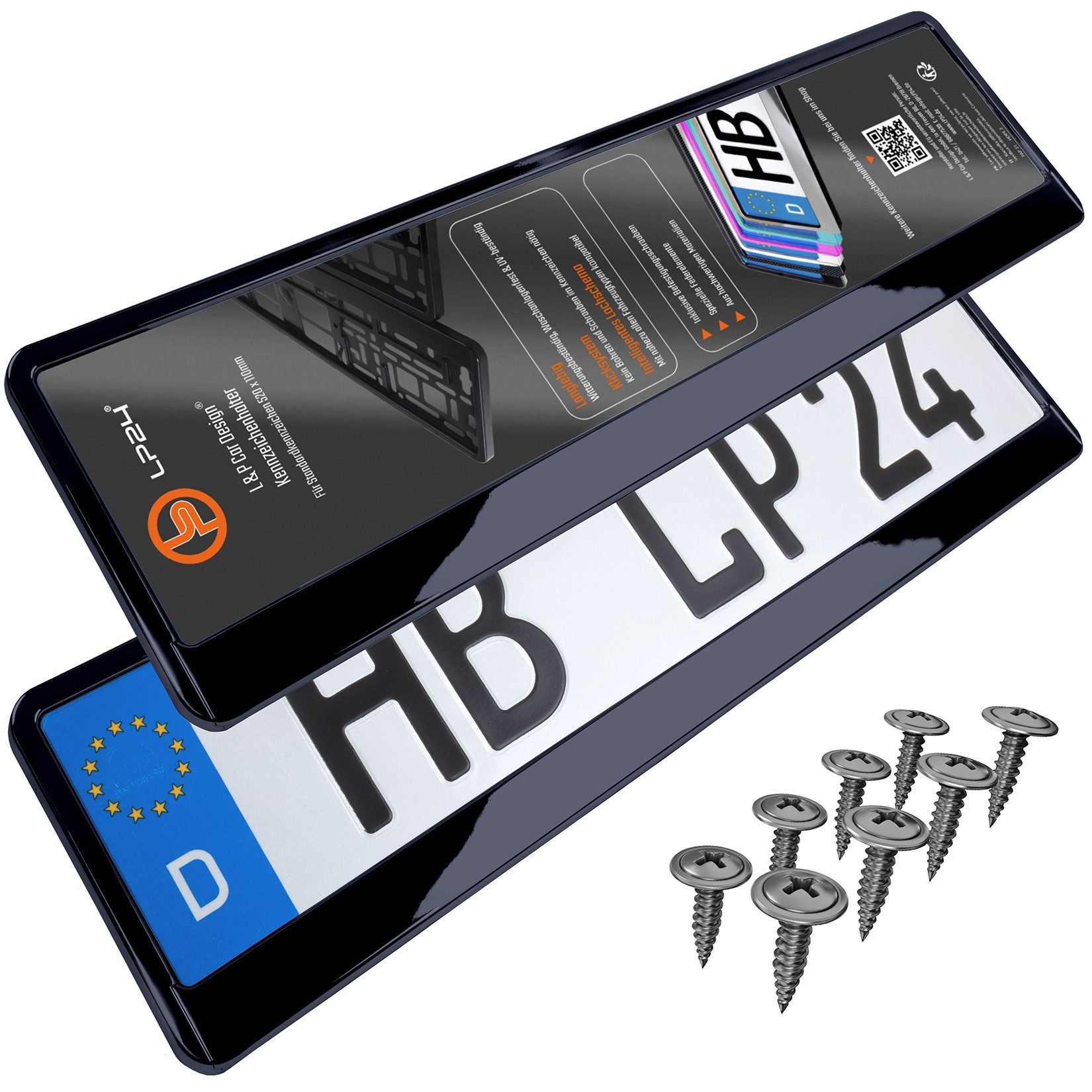 L & P Car Design Kennzeichenhalter für Auto in schwarz hochglanz Kennzeichenhalterung, (2 Stück)