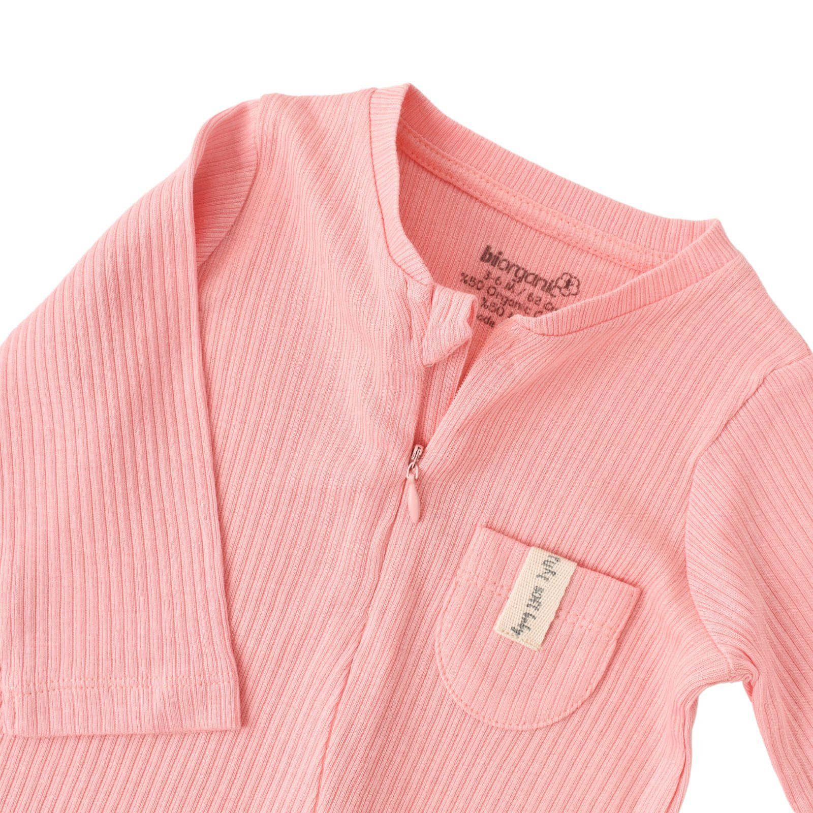 biorganic Strampler Baby Soft (1-tlg) 50% Unisex gerippte Mädchen rosa Größe und für 62-74 Jungen Langarm Modal Textilstruktur, Modal, Bio-Baumwolle, 50