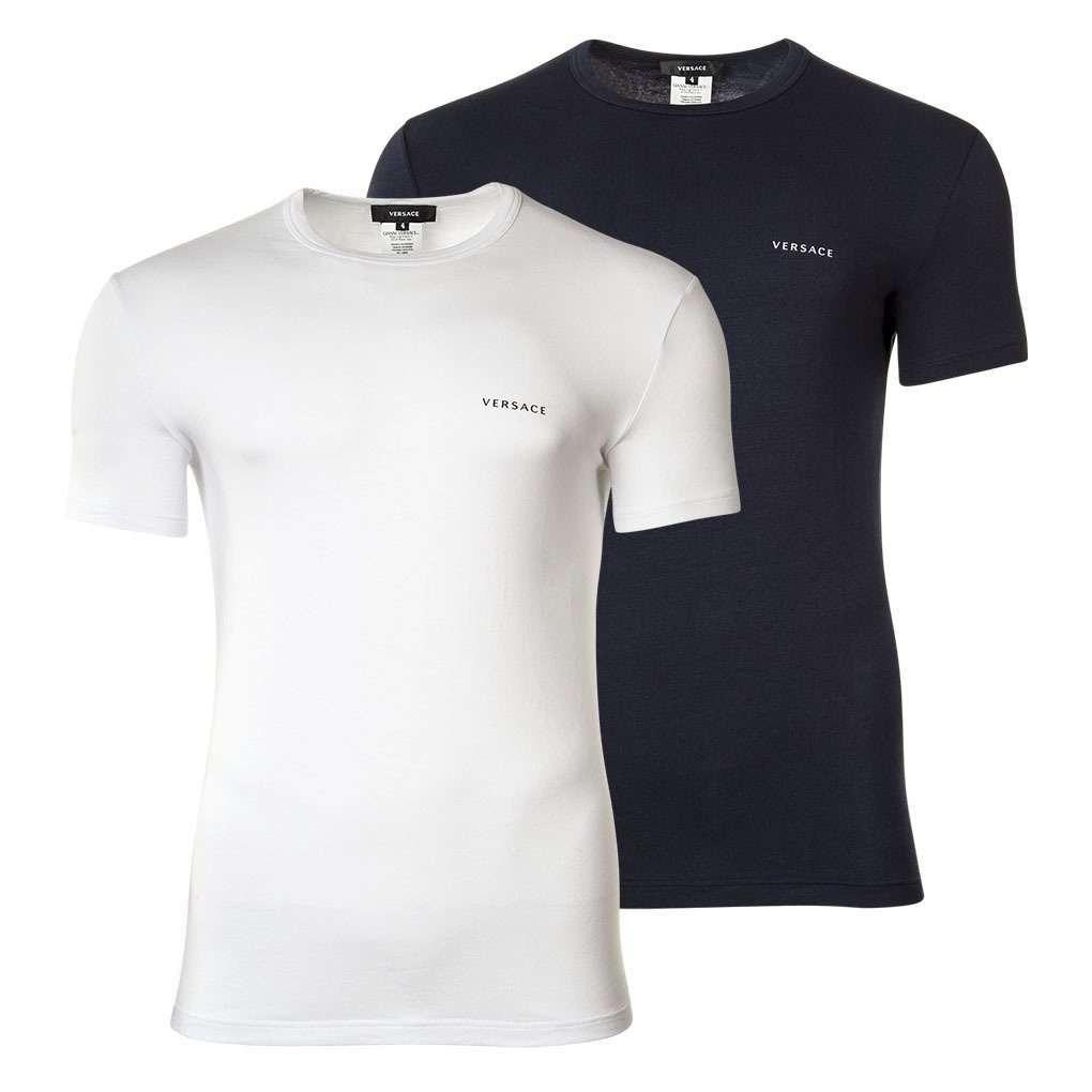 Herren Weiß/Blau Unterhemd, Pack T-Shirt, Rundhals - Versace 2er T-Shirt