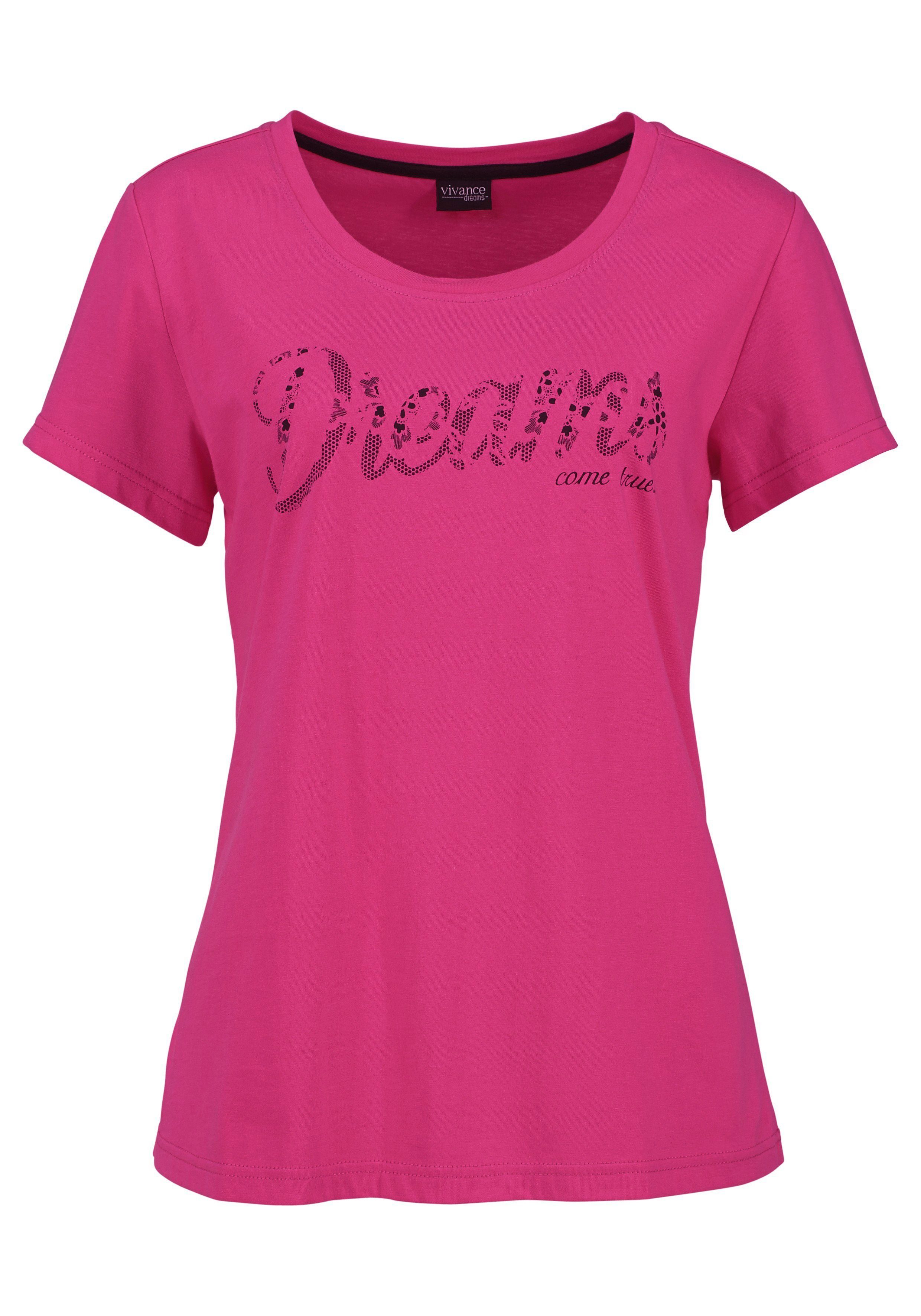Dreams Frontschriftzug Pyjama 3 Vivance tlg) mit (Set, pink-schwarz
