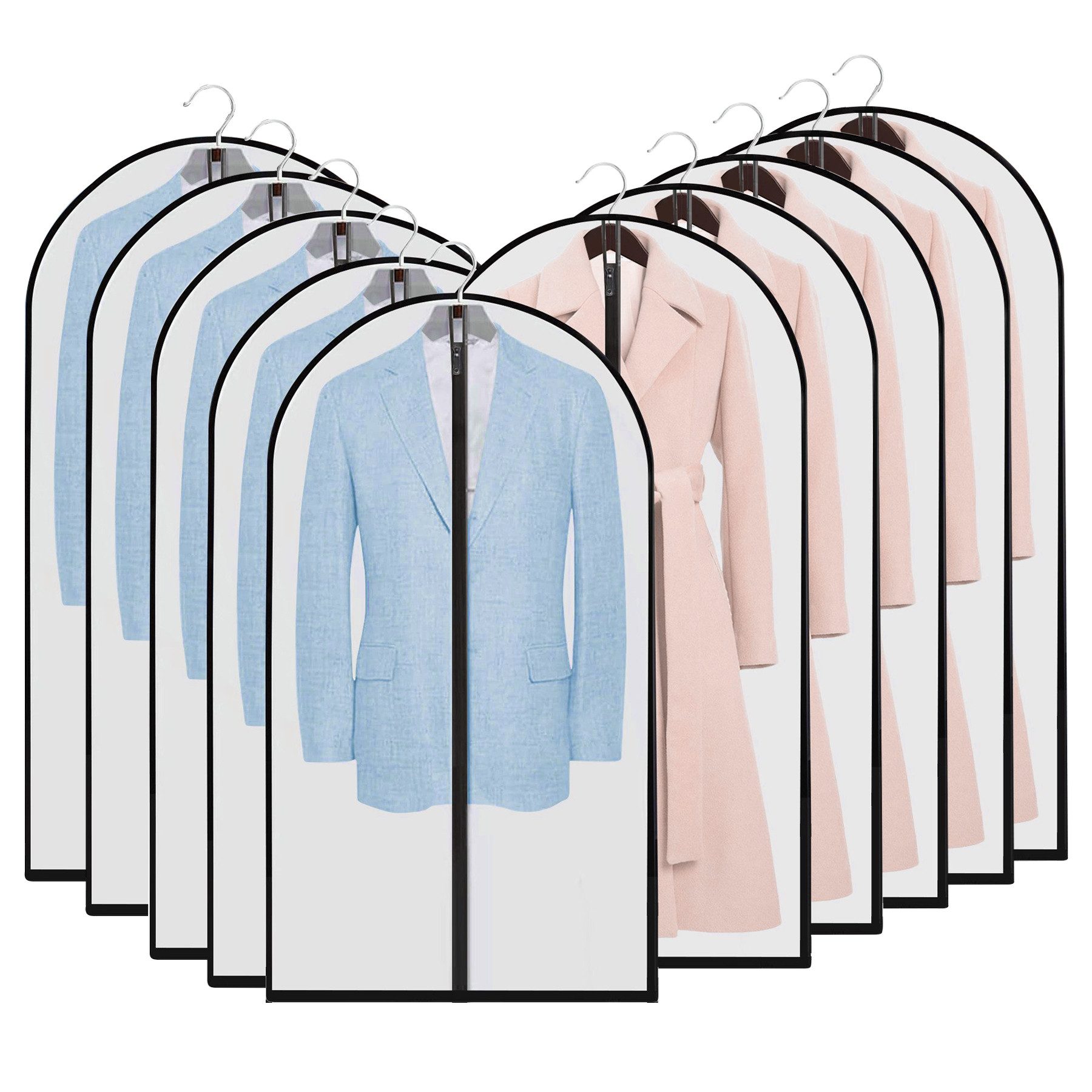 Mutig Kleidersack Transparente Kleidersäcke mit Reißverschluss,10 Stück Kleidersack Lang (60×120cm,für Durchscheinende Anzugtaschen Kleiderhüllen Hemden, 10 St., für Kleidung Aufbewahrung, Jacken, Mäntel (Schwarzer Rand) Abendkleid Brautkleid Mäntel Hemden Mottenschutz Wasserdicht