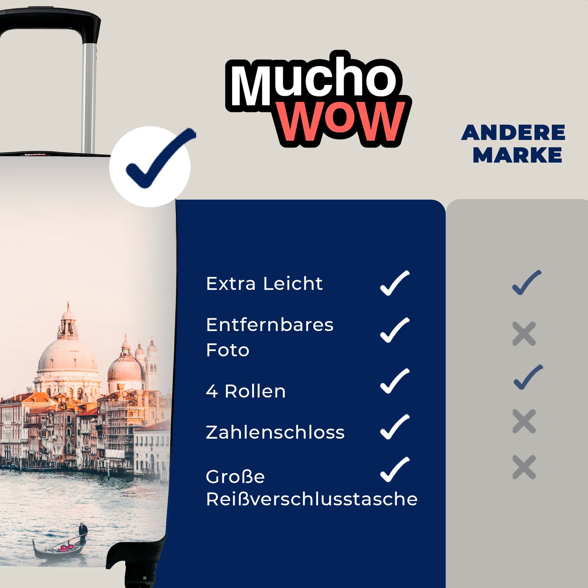 Handgepäck MuchoWow Reisekoffer Handgepäckkoffer Italien, 4 - Venedig rollen, - für Rollen, Reisetasche mit Ferien, Boot Trolley,