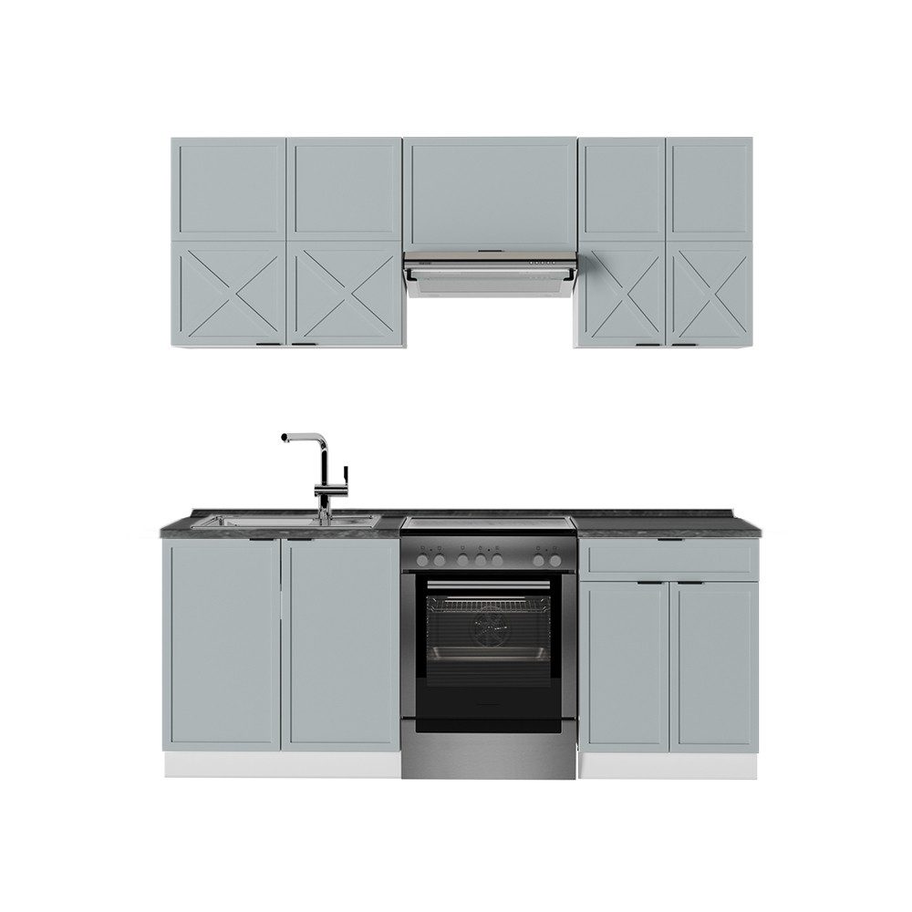 Vicco Küchenzeile Fame-Line, Hellblau-grau/Weiß/Weiß, 200 cm, günstig online kaufen