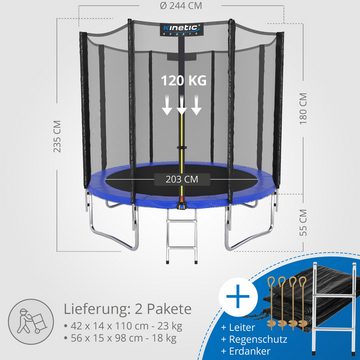 Kinetic Sports Gartentrampolin, Ø 244 cm, Komplett-Set mit Leiter, Regenplane, Erdanker, TÜV Rheinland geprüft