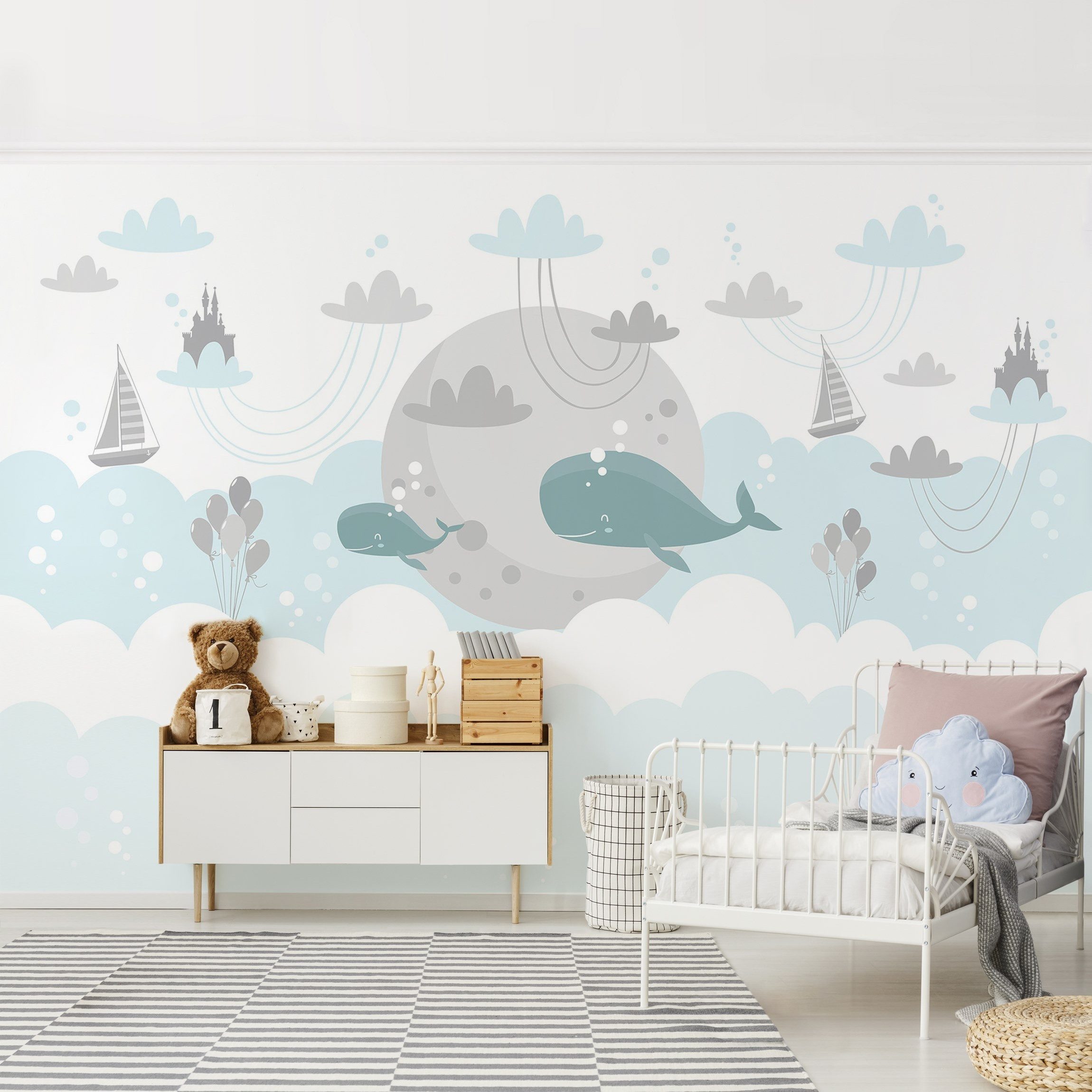 Bilderdepot24 Kindertapete Kinderzimmer Wolken Wal Schloss günstig online kaufen