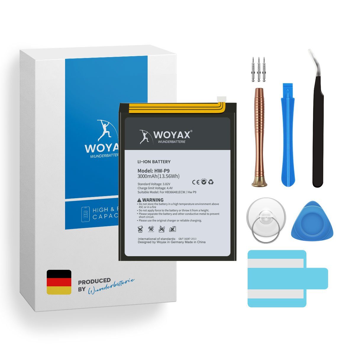 Woyax Wunderbatterie Akku für Huawei P9 / P9 Lite 2017 / HB366481ECW Handy-Akku 3000 mAh (3.82 V)