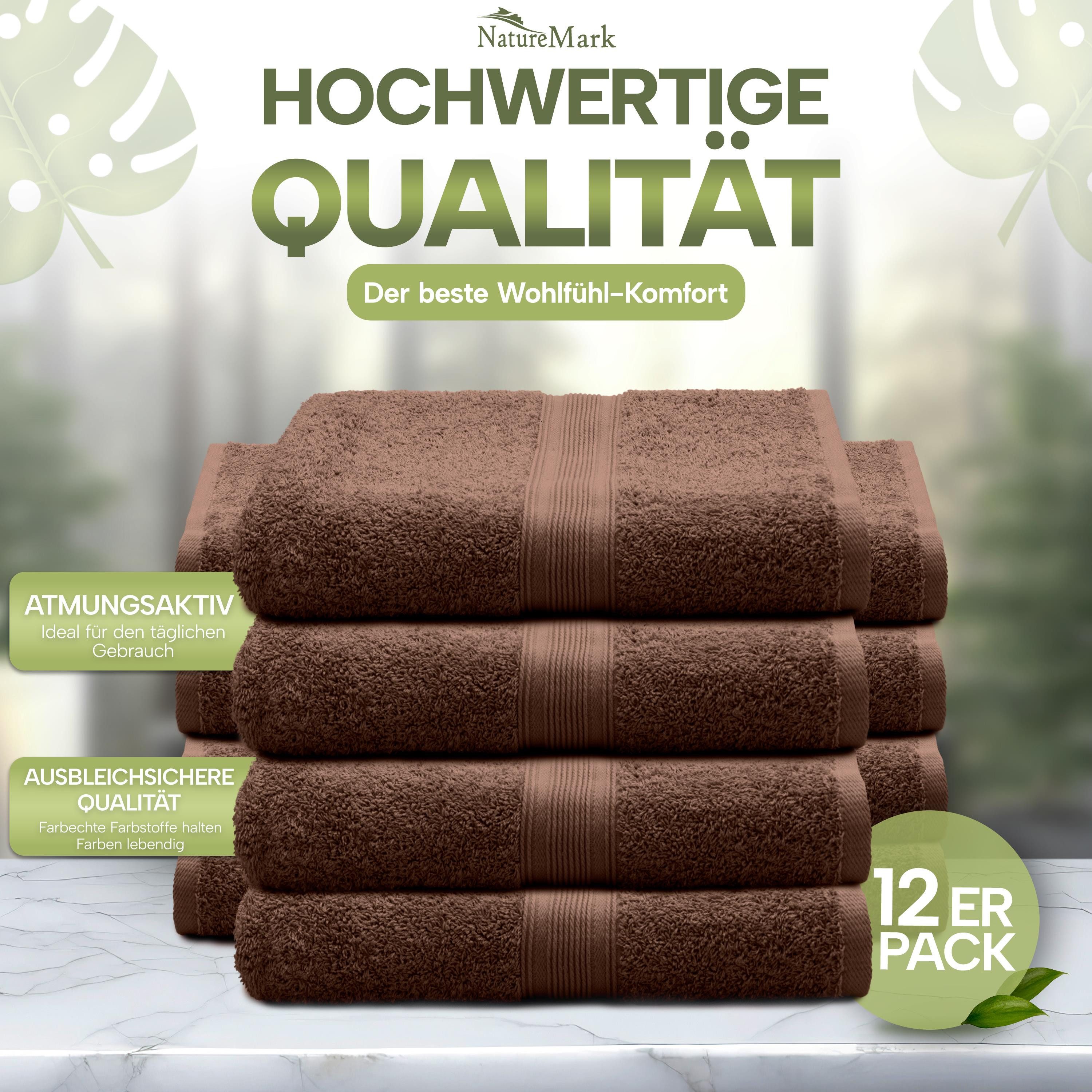 NatureMark Gästehandtuch Gästetuch 500gsm, 100% Baumwolle (12-St), Gästehandtuch Premium Qualität, 30x50cm, Schoko braun
