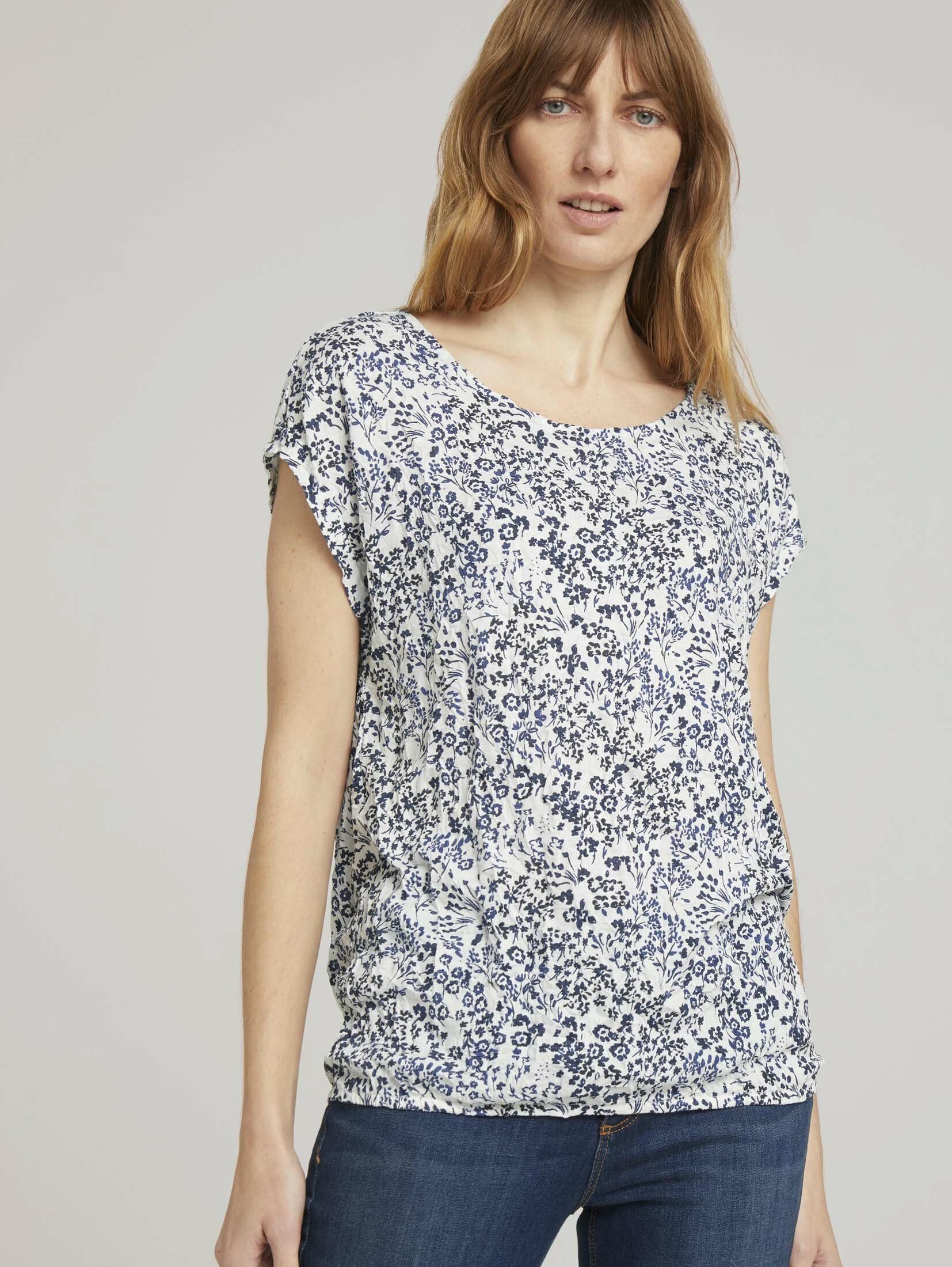 Knitteroptik design TOM offwhite T-Shirt flower TAILOR T-Shirt Elastisches in