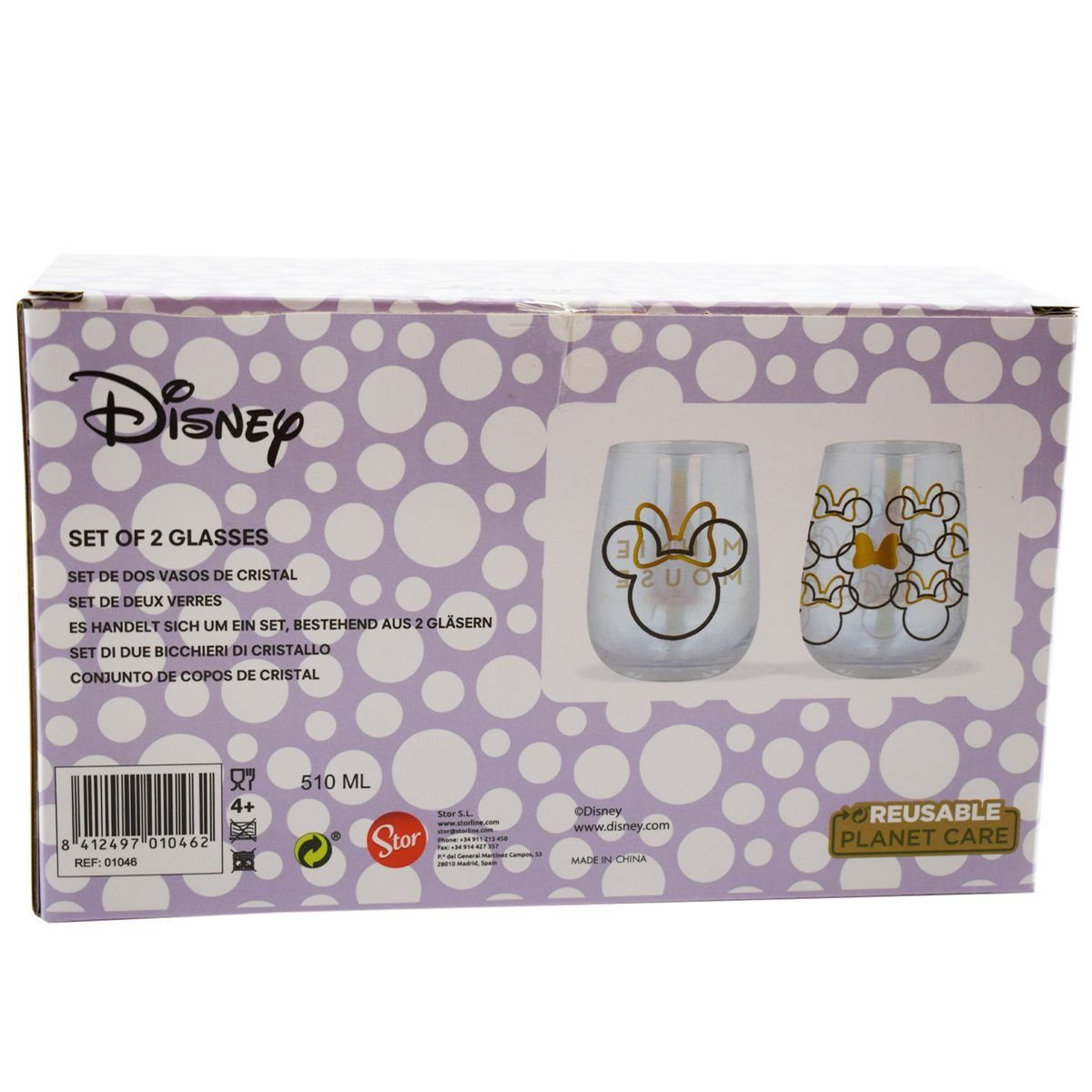 Trinkglas 2 2er Mouse Glas, im Disney authentisches Set, Stor Geschenkkarton Design Gläser Glas Minnie