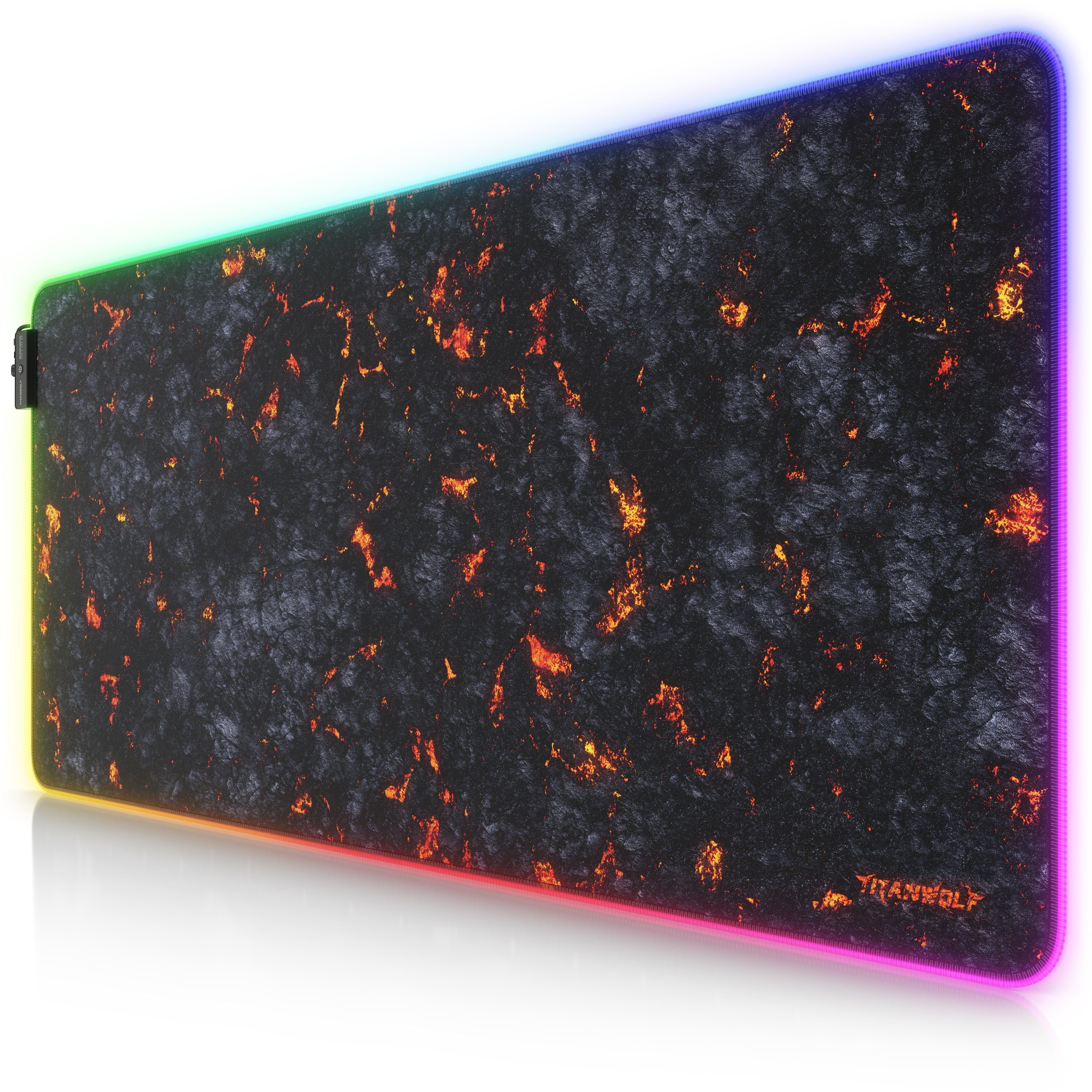 Titanwolf Gaming Mauspad RGB Mousepad 900 x 400 x 3 mm, LED Multi Color XXL Tischunterlage (1-St), rutschfest, abwaschbar, Geschwindigkeit & Präzision, Lavamotiv