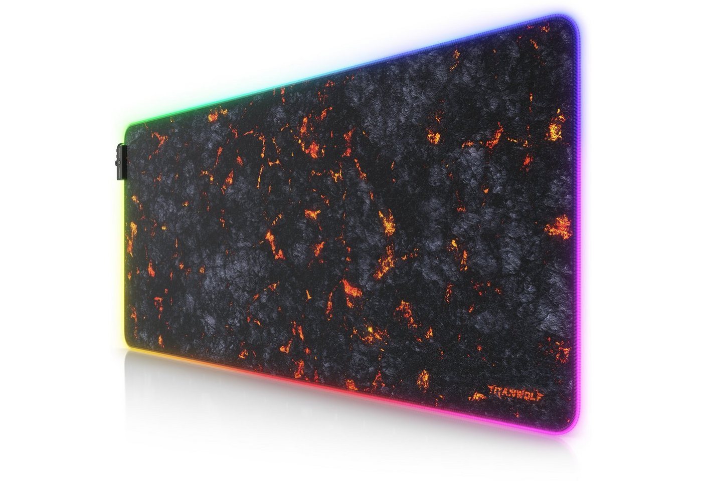 Titanwolf Gaming Mauspad RGB Mousepad 900 x 400 x 3 mm, LED Multi Color XXL Tischunterlage (1-St), rutschfest, abwaschbar, Geschwindigkeit & Präzision, Lavamotiv