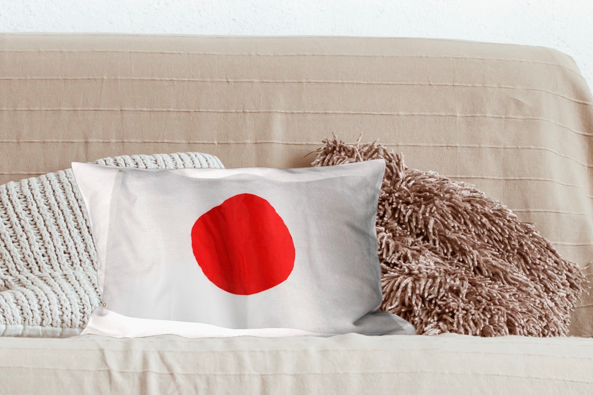 Hintergrund, Füllung, weißem Dekokissen Wohzimmer Japan Die von Dekokissen auf mit Dekoration, MuchoWow Flagge Schlafzimmer Zierkissen,
