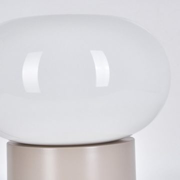 hofstein Tischleuchte moderne Nachttischlampe aus Metall/Glas in Taupe/Weiß, ohne Leuchtmittel, Tischlampe, Ø 20cm, mit An-/Ausschalter, 1xE27, ohne Leuchtmittel