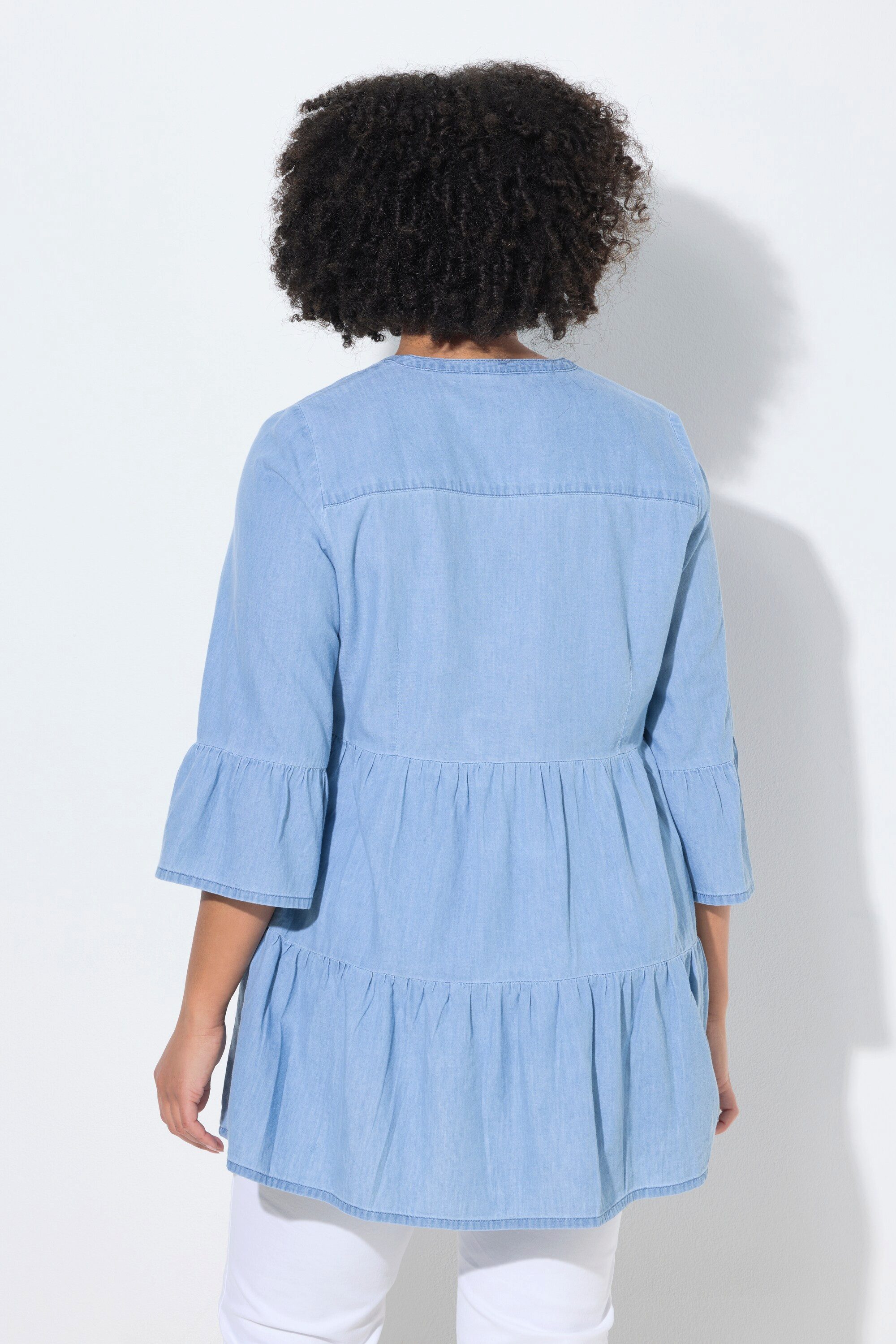 Angel of Style Longbluse Bluse A-Linie softe Jeansoptik Volants – Bild 3 von 3