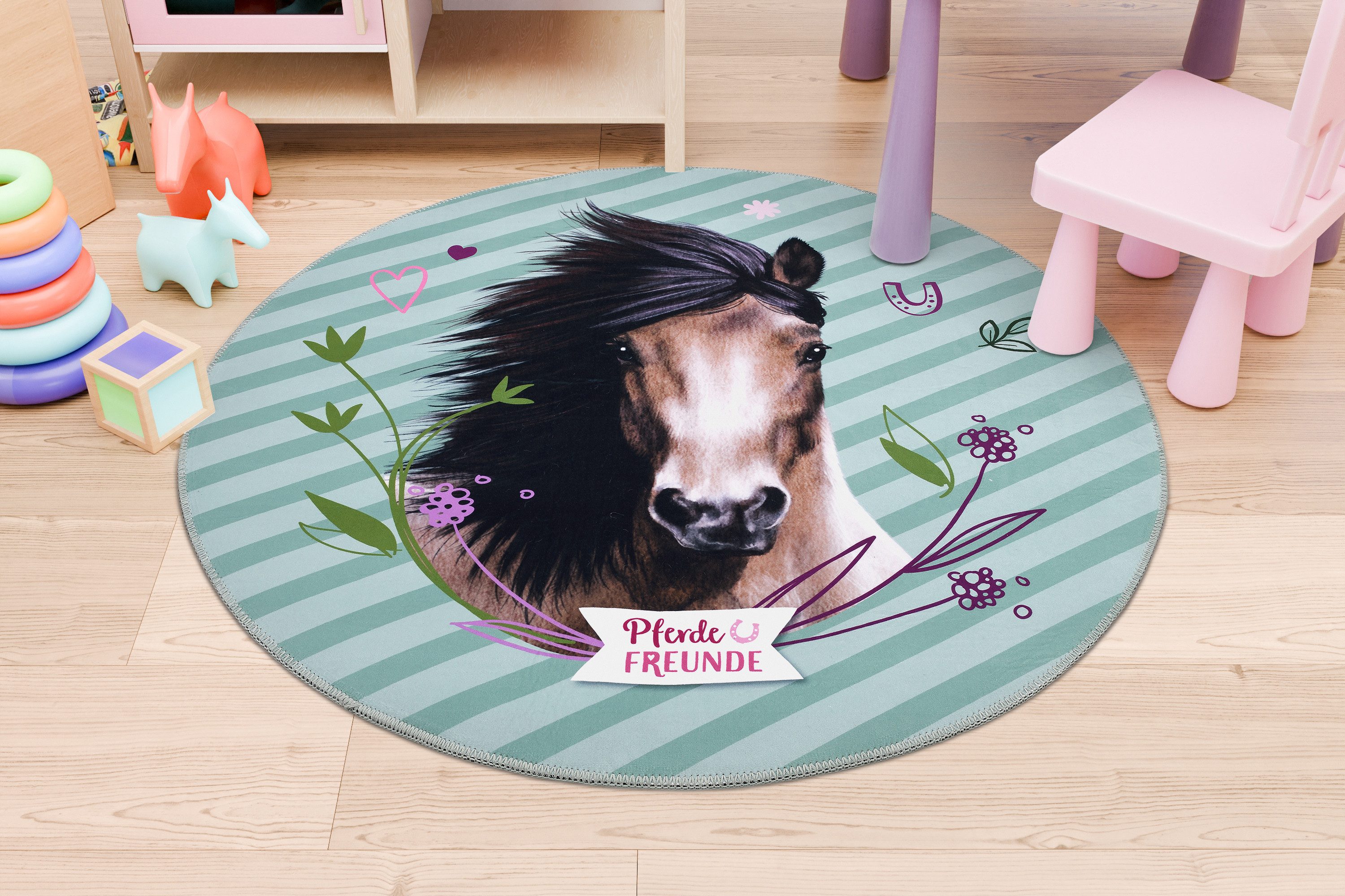 Pferdefreunde Kinderteppich Pferdefreunde grün rund, rund, Höhe: 6 mm