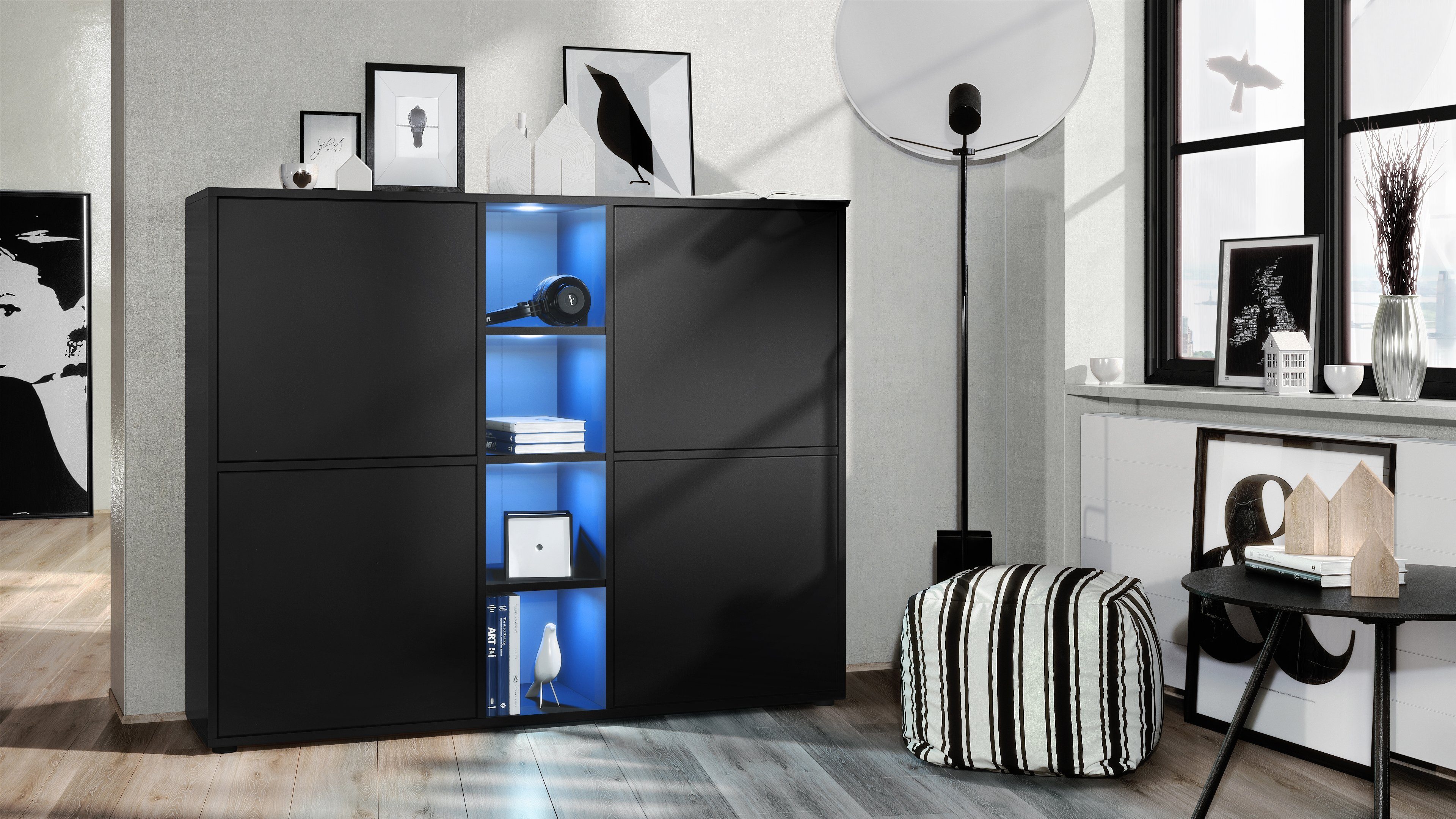 Vladon Highboard Cuba V3 (Highboard, mit 12 Fächern, inkl. RGB LED Beleucht günstig online kaufen