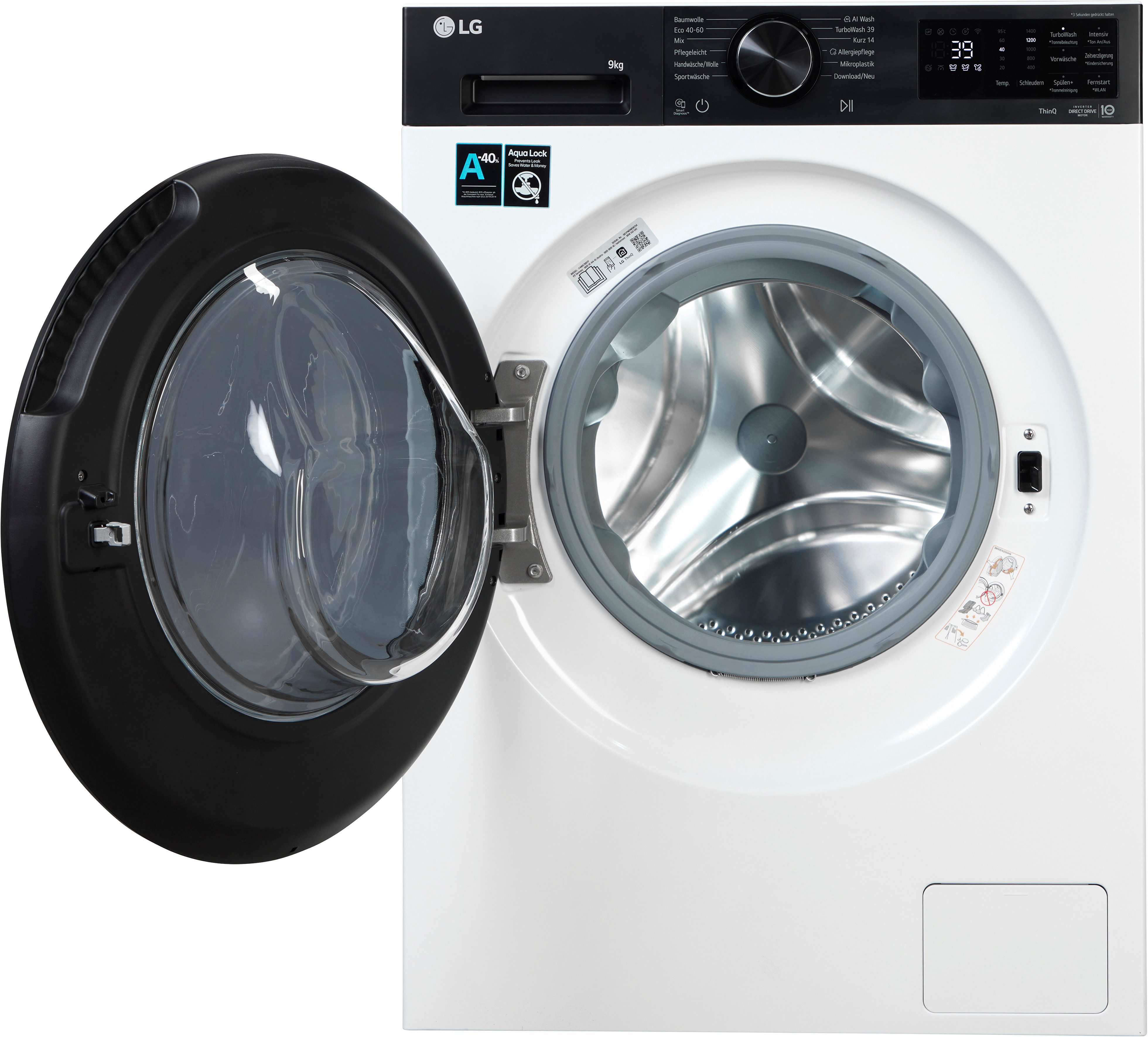 LG Waschmaschine Serie X7 F4WX709YP, 9 kg, 1400 U/min, AI Wash, ThinQ App inkl. Programm-Download, 14-Minuten-Kurzprogramm