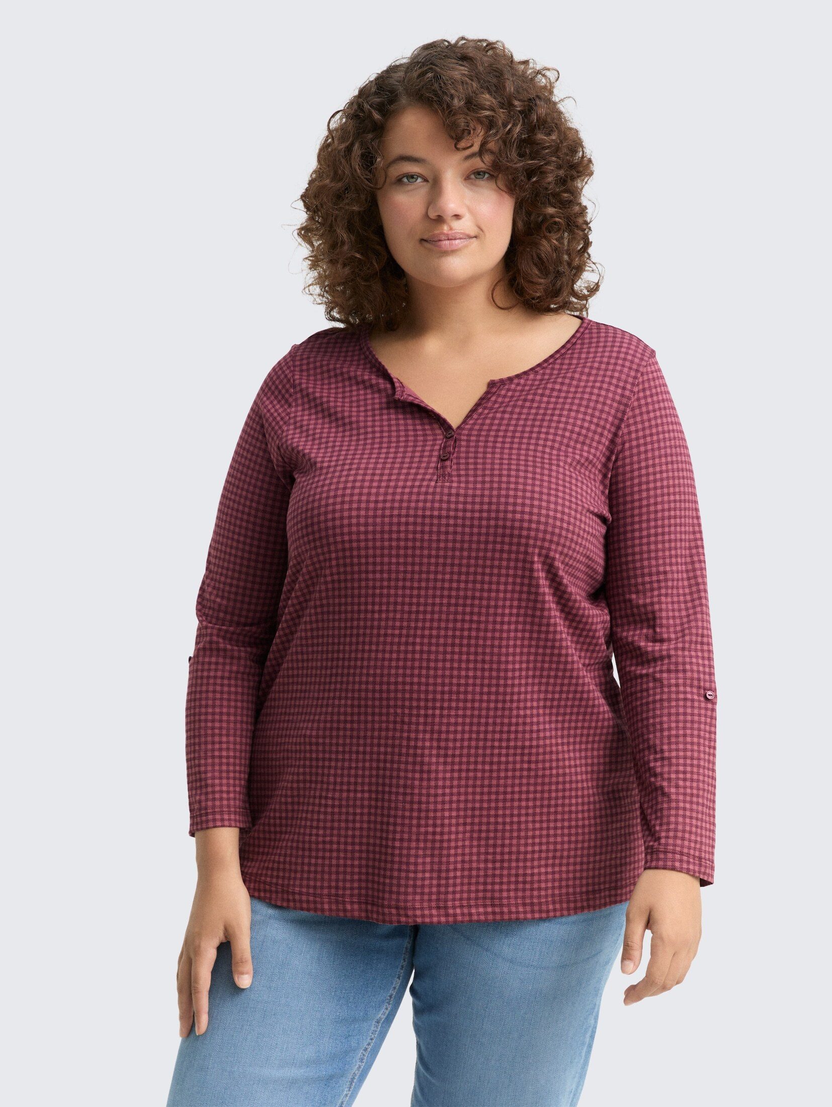 TOM TAILOR PLUS T-Shirt T-Shirt Plus Size - Henley Blusenshirt mit Muster günstig online kaufen