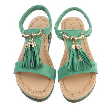 Ital-Design Damen Freizeit Riemchensandalette Keilabsatz/Wedge Keilsandaletten in Grün