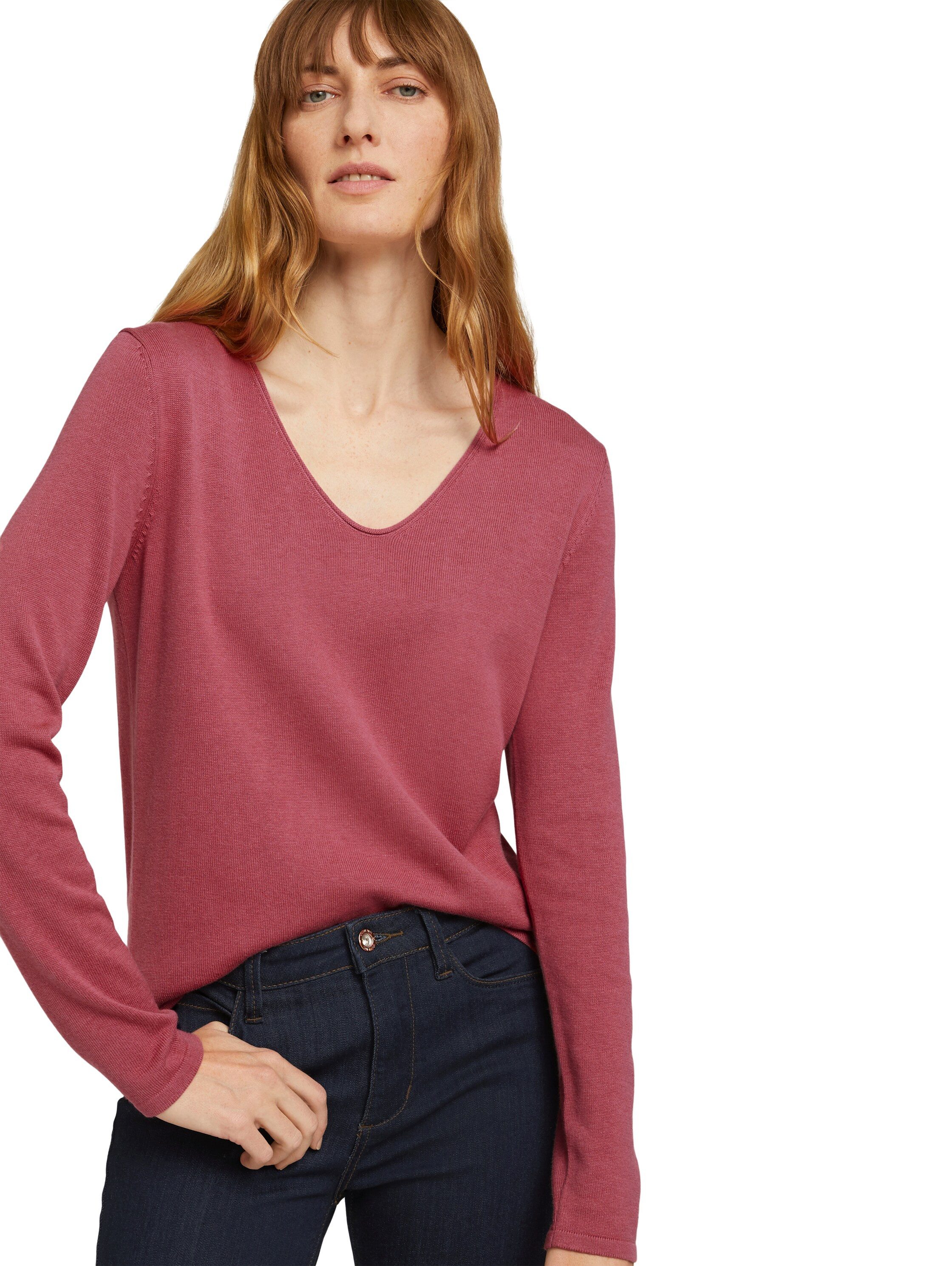 TOM TAILOR V-Ausschnitt-Pullover Regular mit V-Ausschnitt