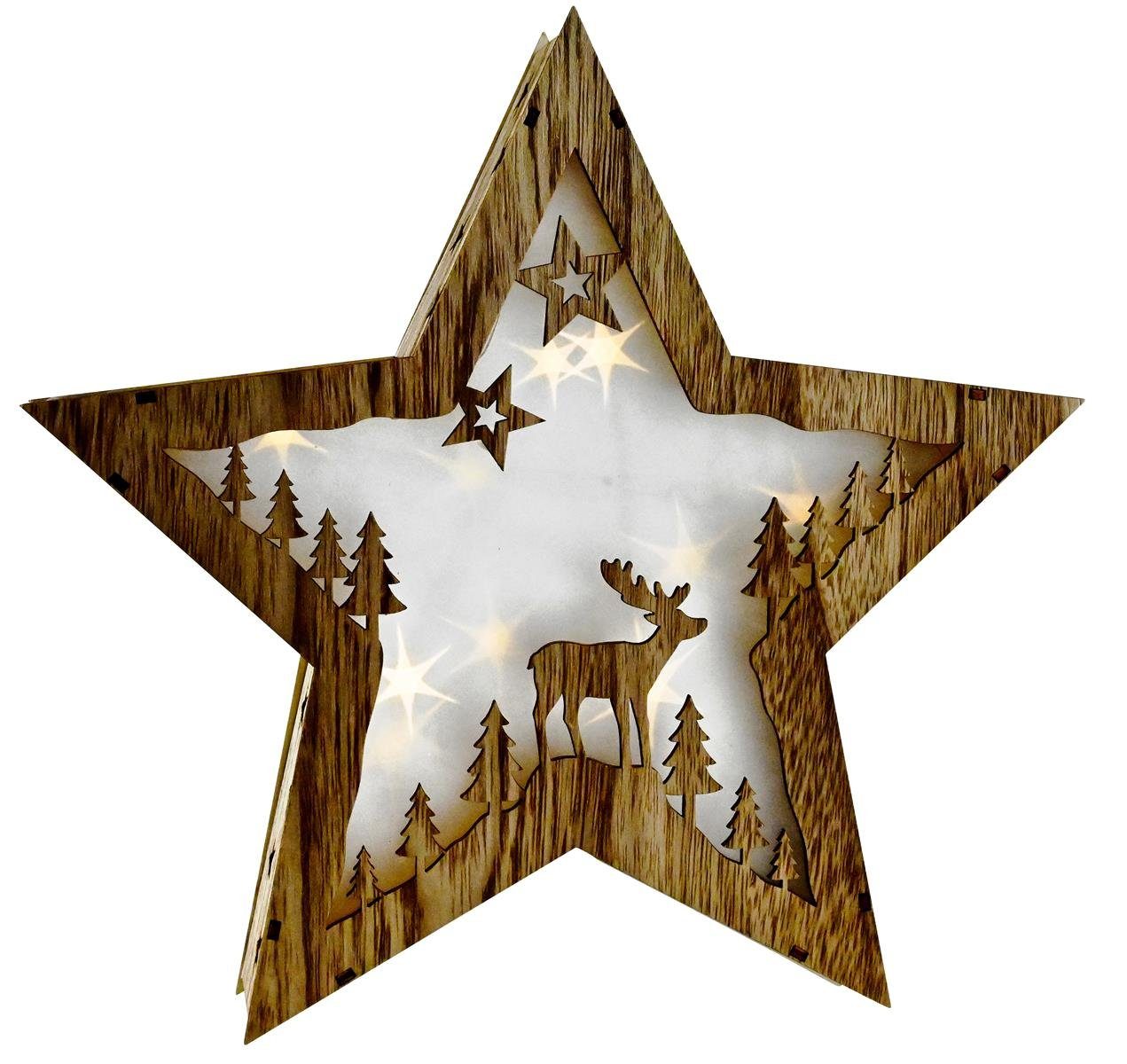 Bambelaa! LED Dekolicht Weihnachtsstern Holz Hologramm LED Dekoration batteriebetrieben 30cm, LED, Warmweiß – Bild 4 von 5