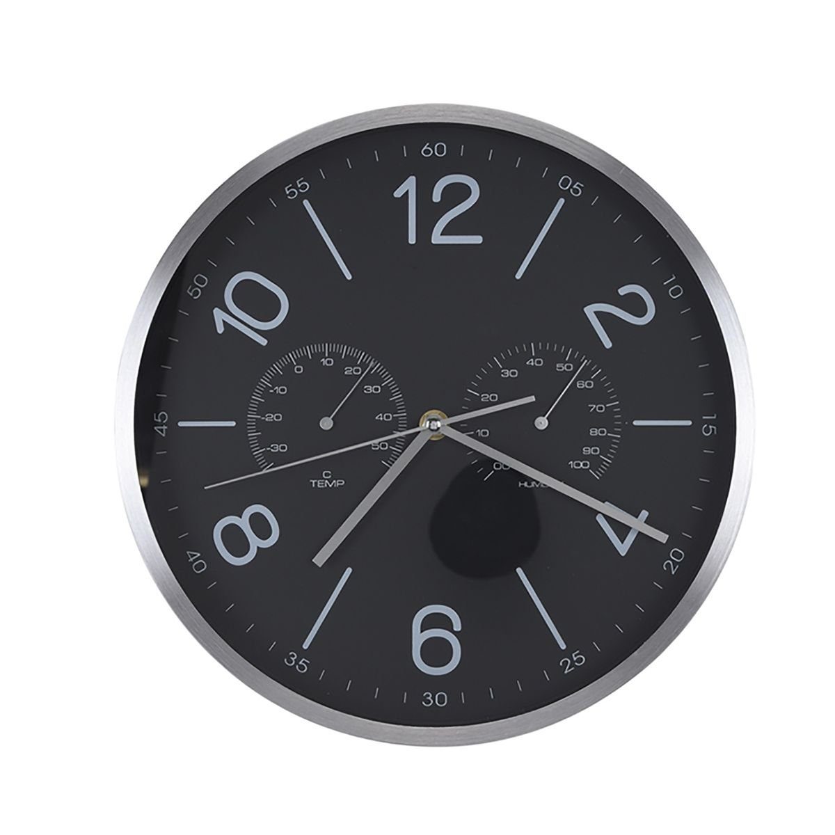 Koopman Uhr Uhr aus Metall schwarz 30cm mit Temperatur- und Feuchtigkeitsanzeige (zum Aufhängen)