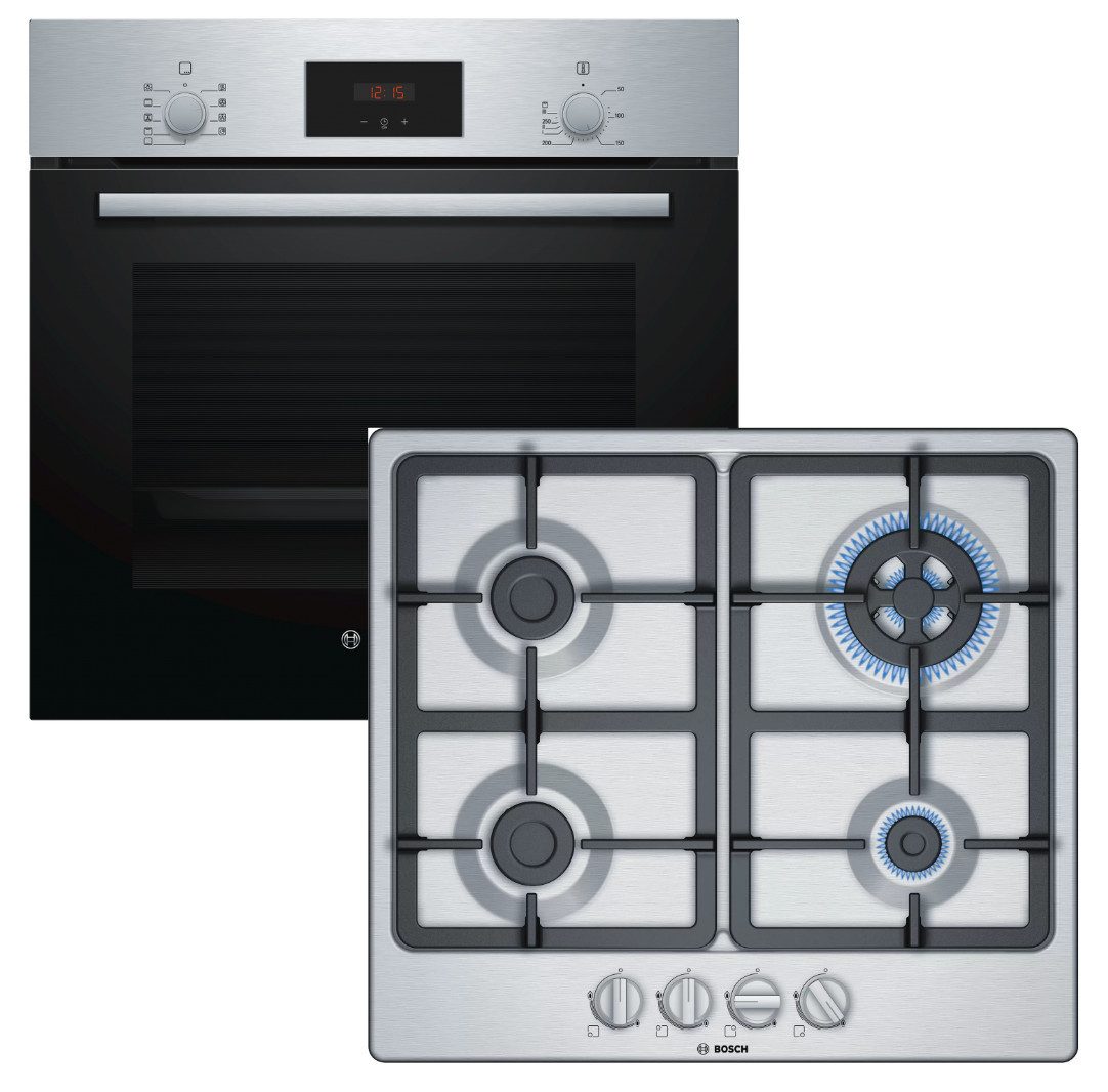 BOSCH Backofen-Set Schnellaufheizung mit Gaskochfeld Schwertknöpfe - autark, 60 cm