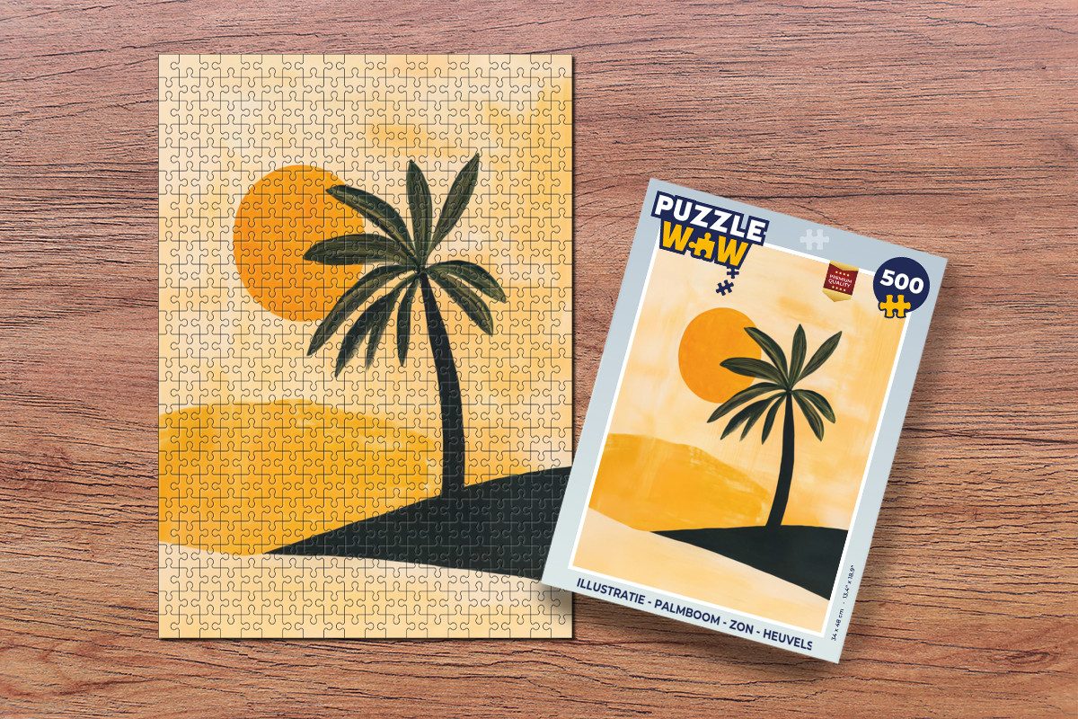MuchoWow Puzzle Illustration - Palme - Sonne - Hügel, 500 Puzzleteile, Foto-Puzzle, Bilderrätsel, Puzzlespiele, Spielzeug