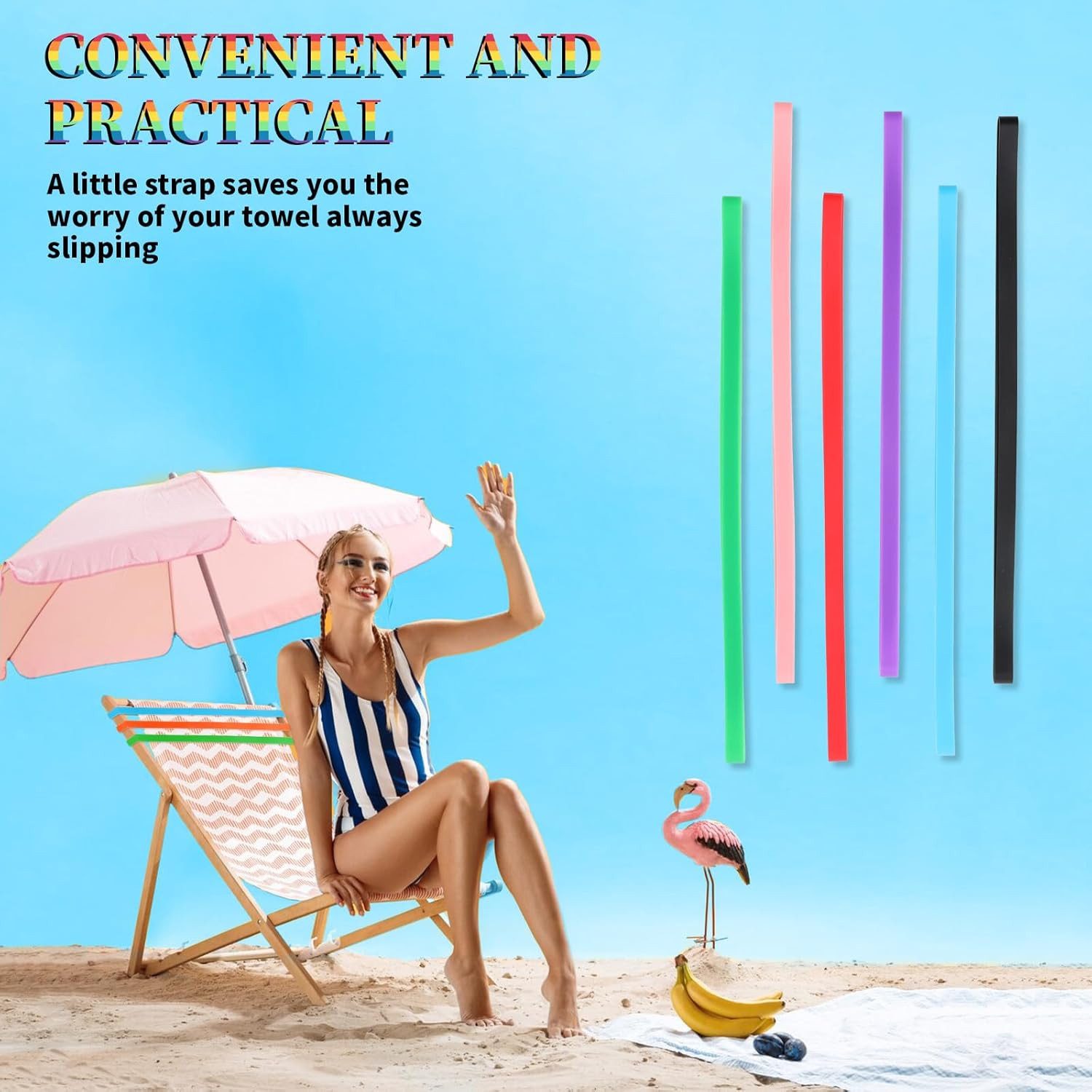 FELIXLEO Reisehandtuch 12er Strandtuch Clips Set, extra starkes Silikon-Gummiband für Urlaub, (12-St) – Bild 3 von 5