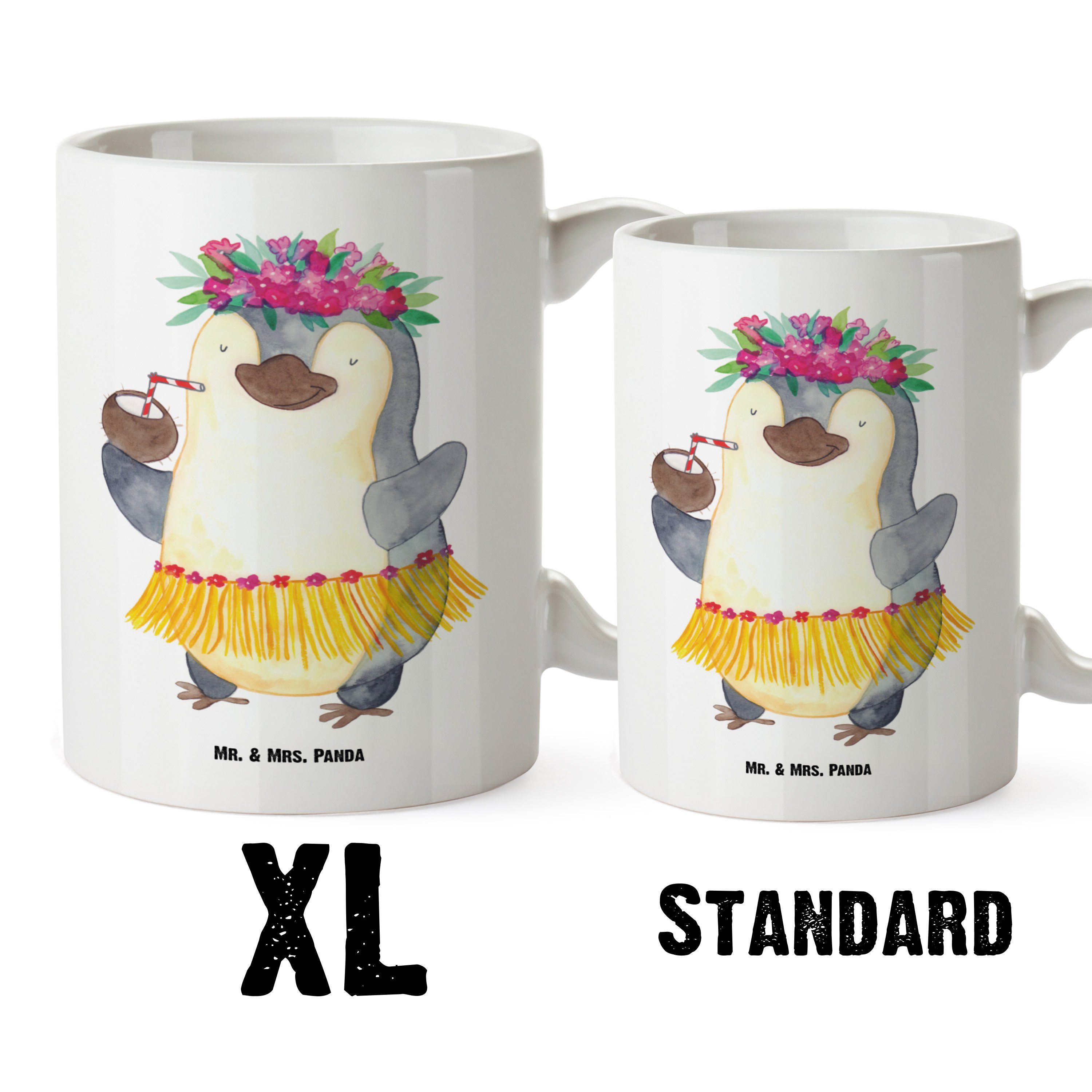 Mr. & Mrs. Panda Tasse Pinguin Kokosnuss - Weiß - Geschenk, Aloha, Urlaub, XL Teetasse, XL T, XL Tasse Keramik