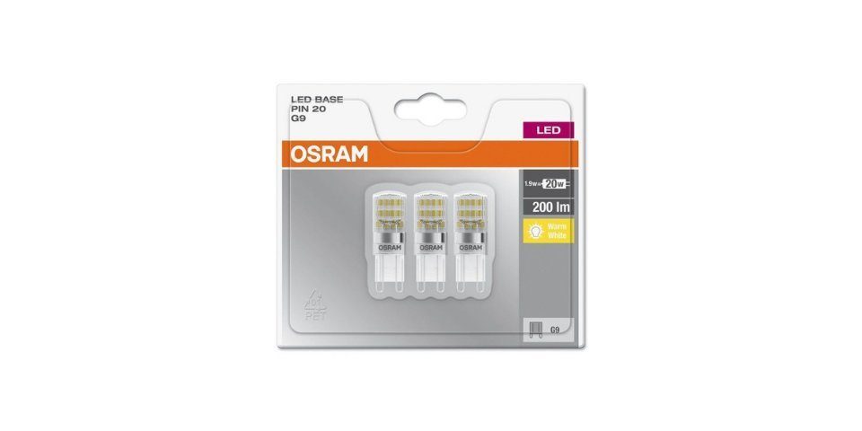 Osram LED Stirnlampe G9 100000 Glühbirne Stiftsockellampe 1,9W= Pin Schaltzyklen,Stift Leuchtmittel Leuchte,Energieeffizient,IP20 warmweiß (6-St), klar 20W 6er