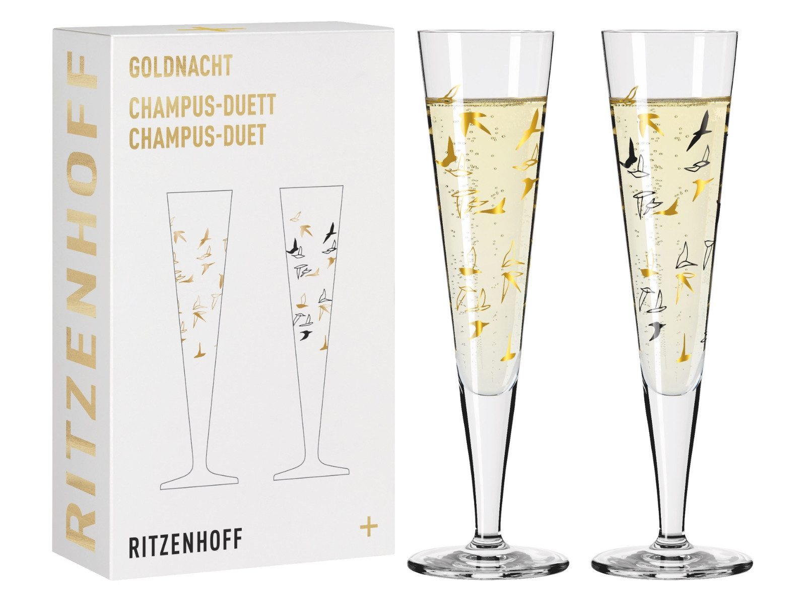 Ritzenhoff Champagnerglas Online Only Goldnacht Champus-Duett H23, Kristallglas