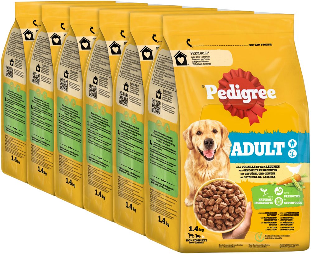 Pedigree PEDIGREE® Beutel Adult mit Geflügel und Gemüse 6 x 1,4kg, Trockenfutter für: Hunde