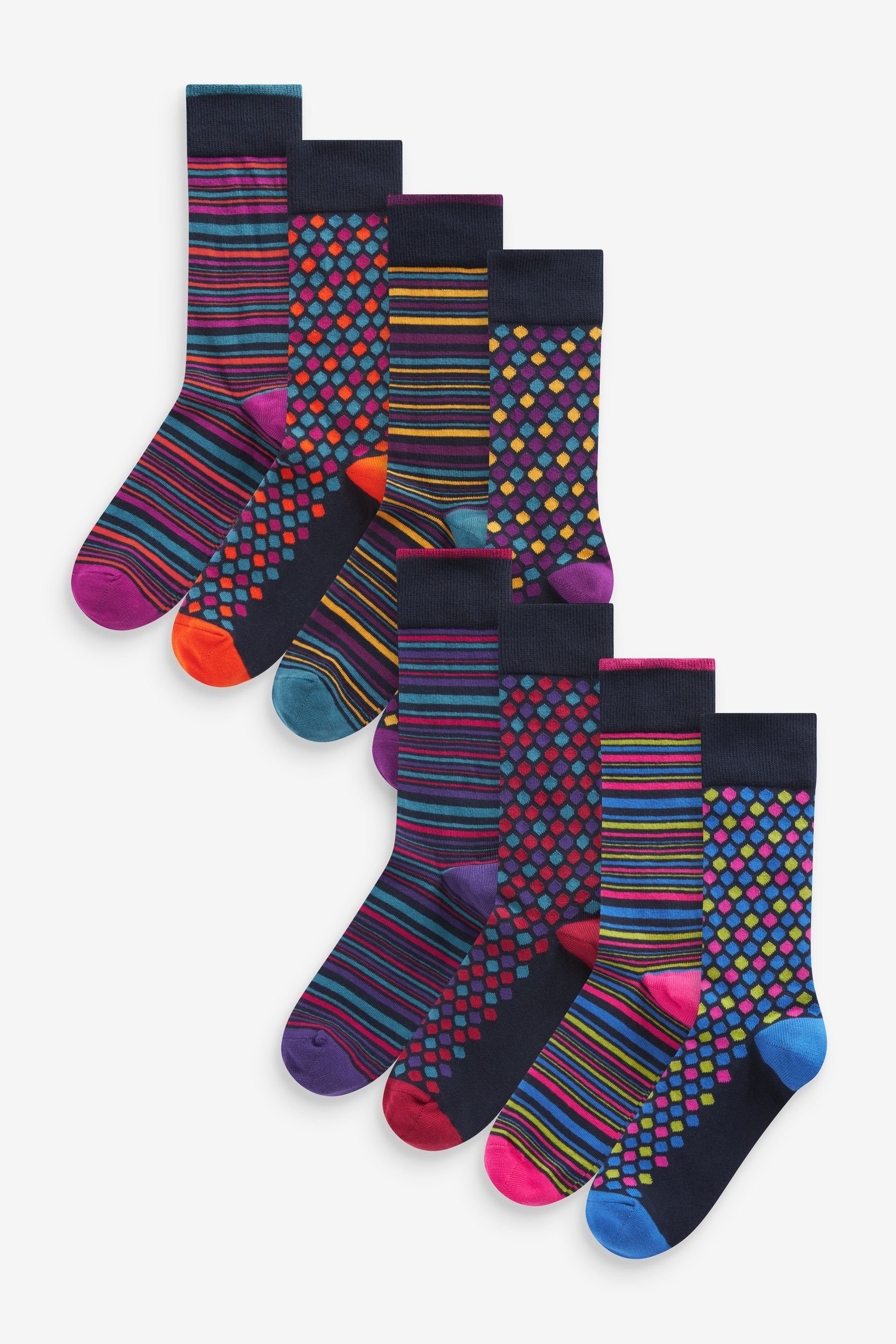 Next Kurzsocken Gemusterte Socken im 8er-Pack (8-Paar) Bright Geo Stripe