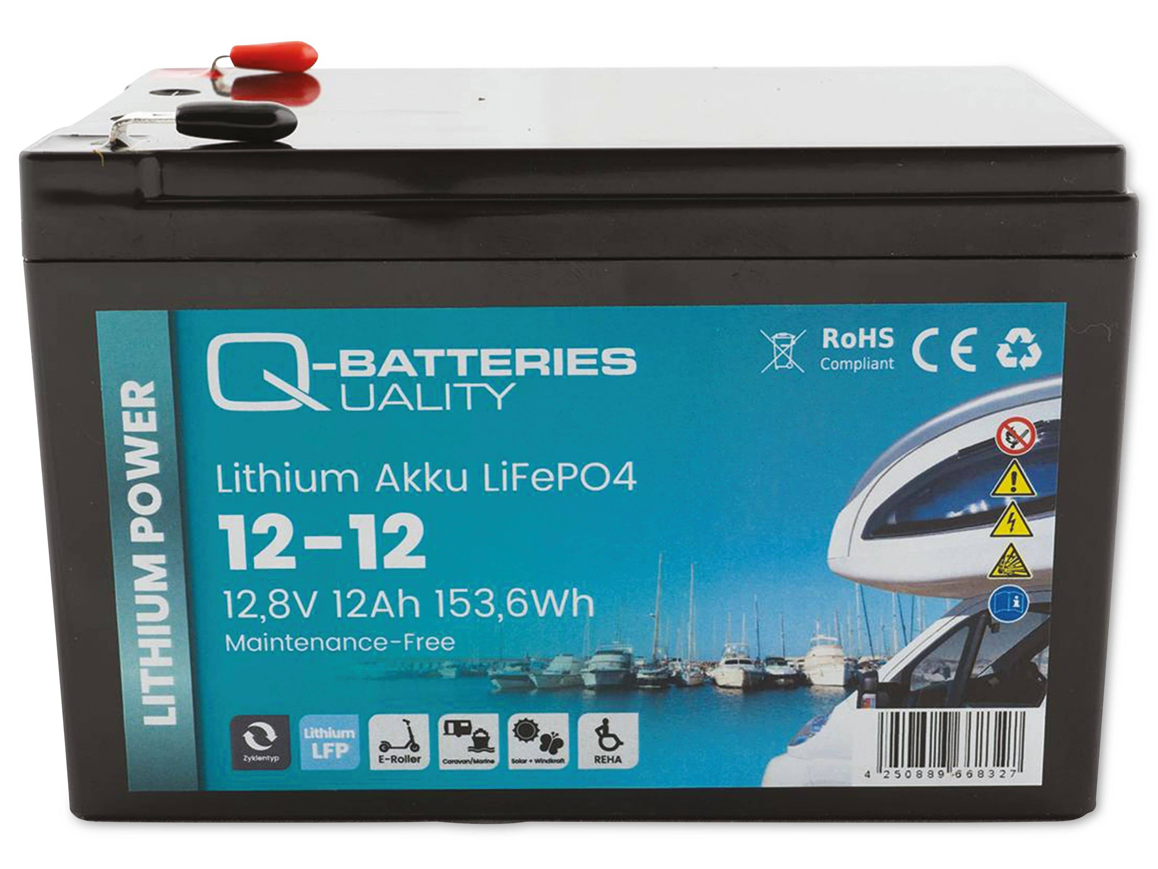 12,8V, 12-12 Q-Batteries Akku Batterie 12Ah Lithium Q-BATTERIES