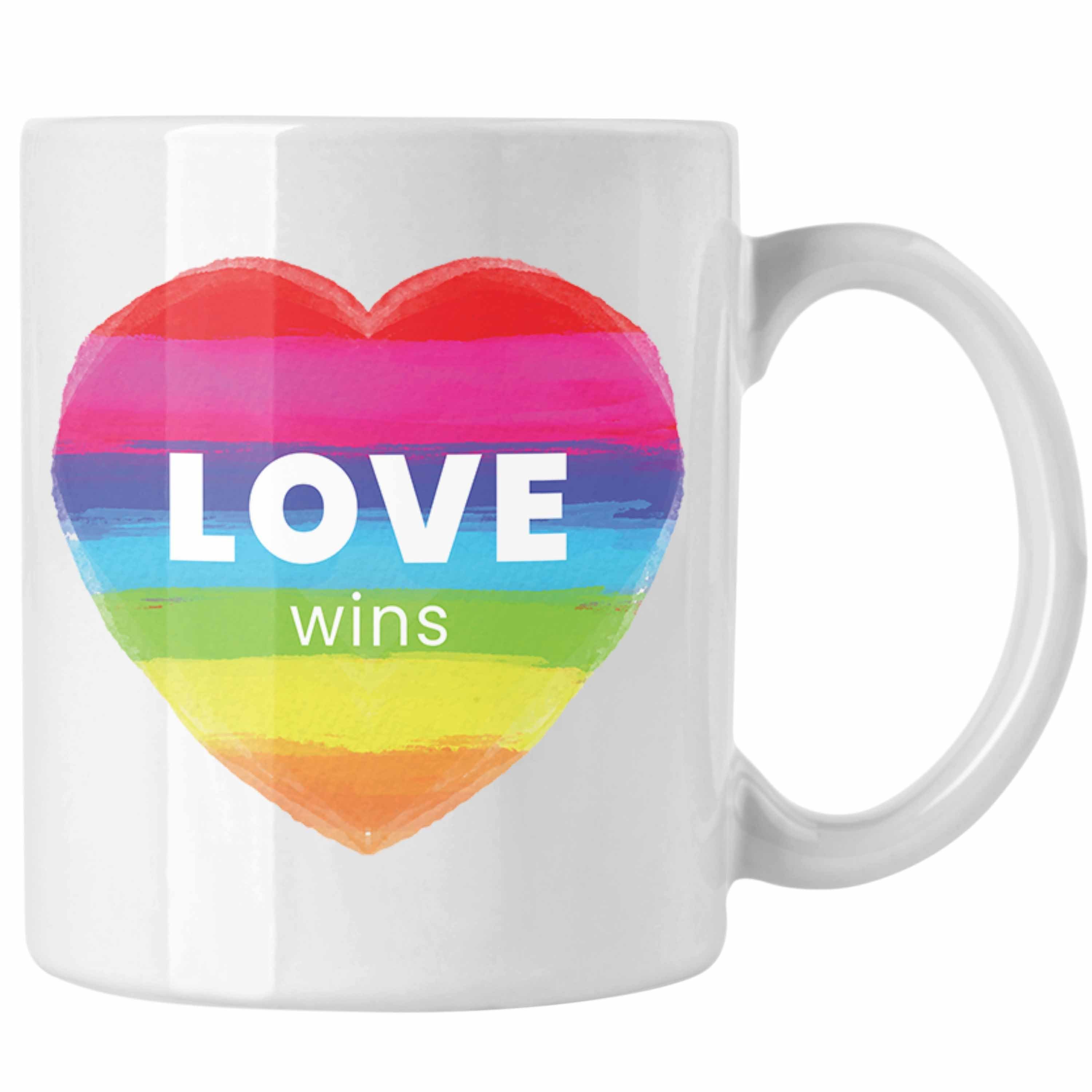 Trendation Tasse Trendation - Regenbogen Tasse Geschenk LGBT Schwule Lesben Transgender Grafik Pride Love Weiss