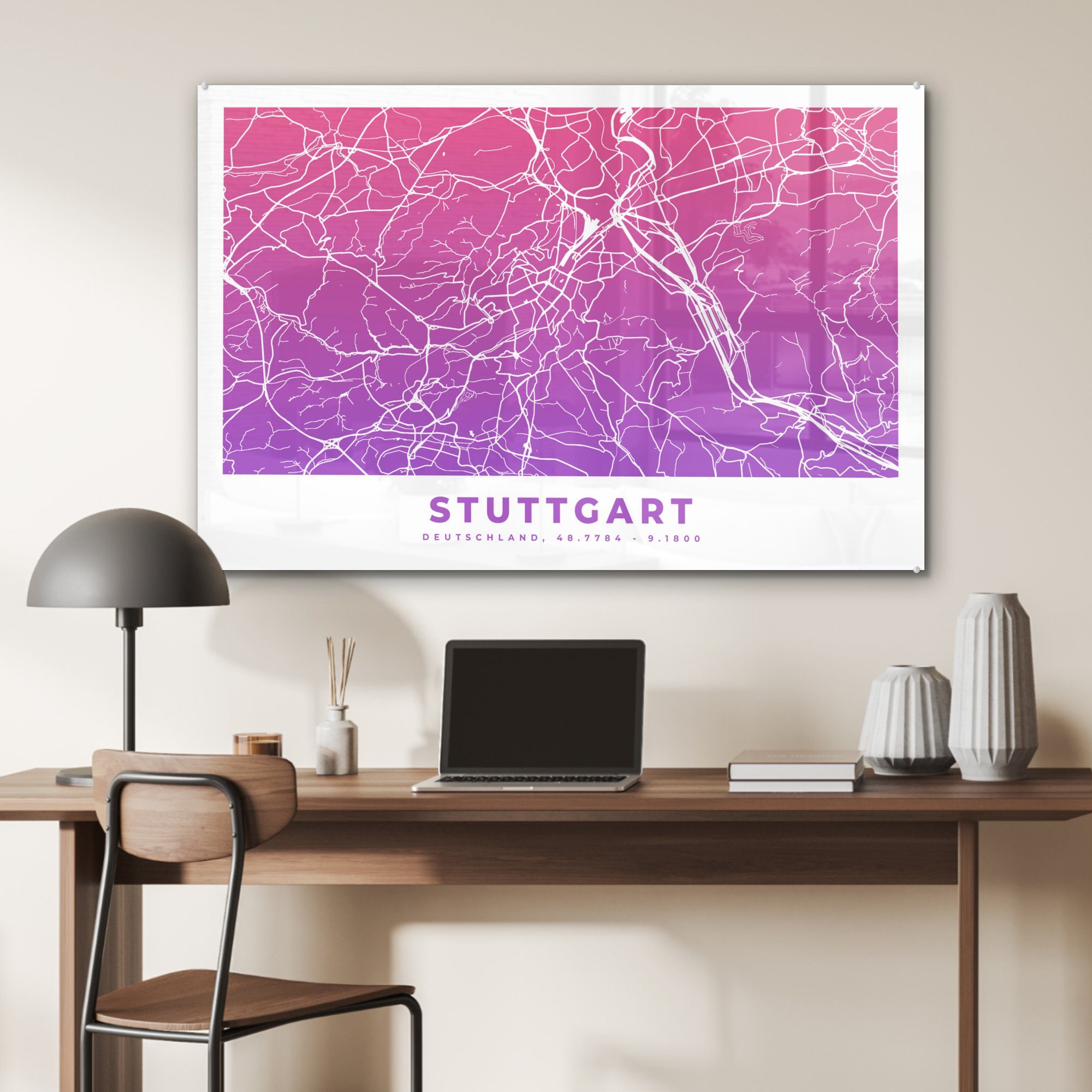 Acrylglasbilder Deutschland (1 & Acrylglasbild Wohnzimmer St), Schlafzimmer MuchoWow - Stuttgart Stadtplan, -