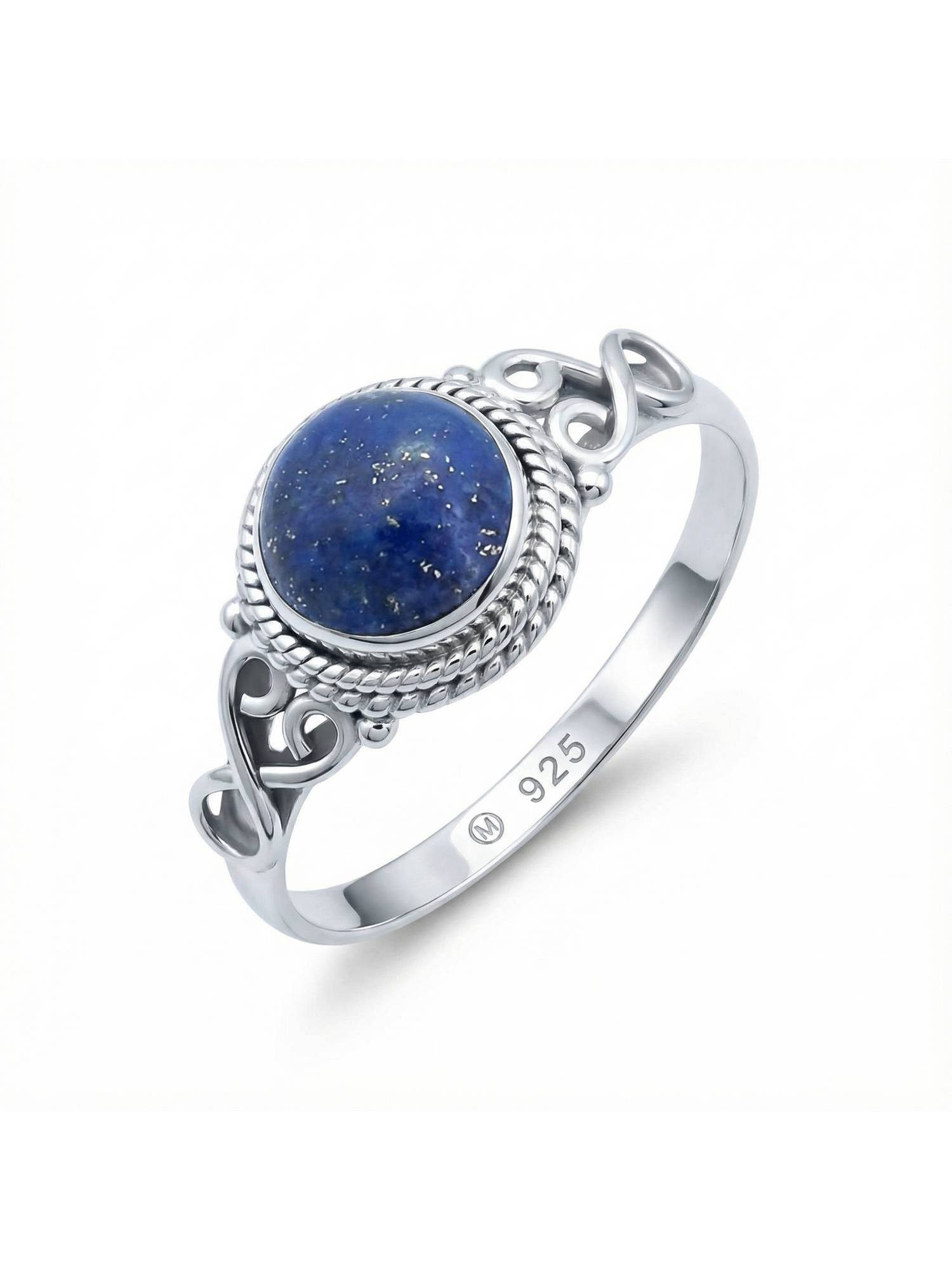 mantraroma Silberring BAGHIMI rund aus 925 Silber mit Lapis Lazuli (Ring mit Schmuckbeutel), Damenring aus 925er Silber
