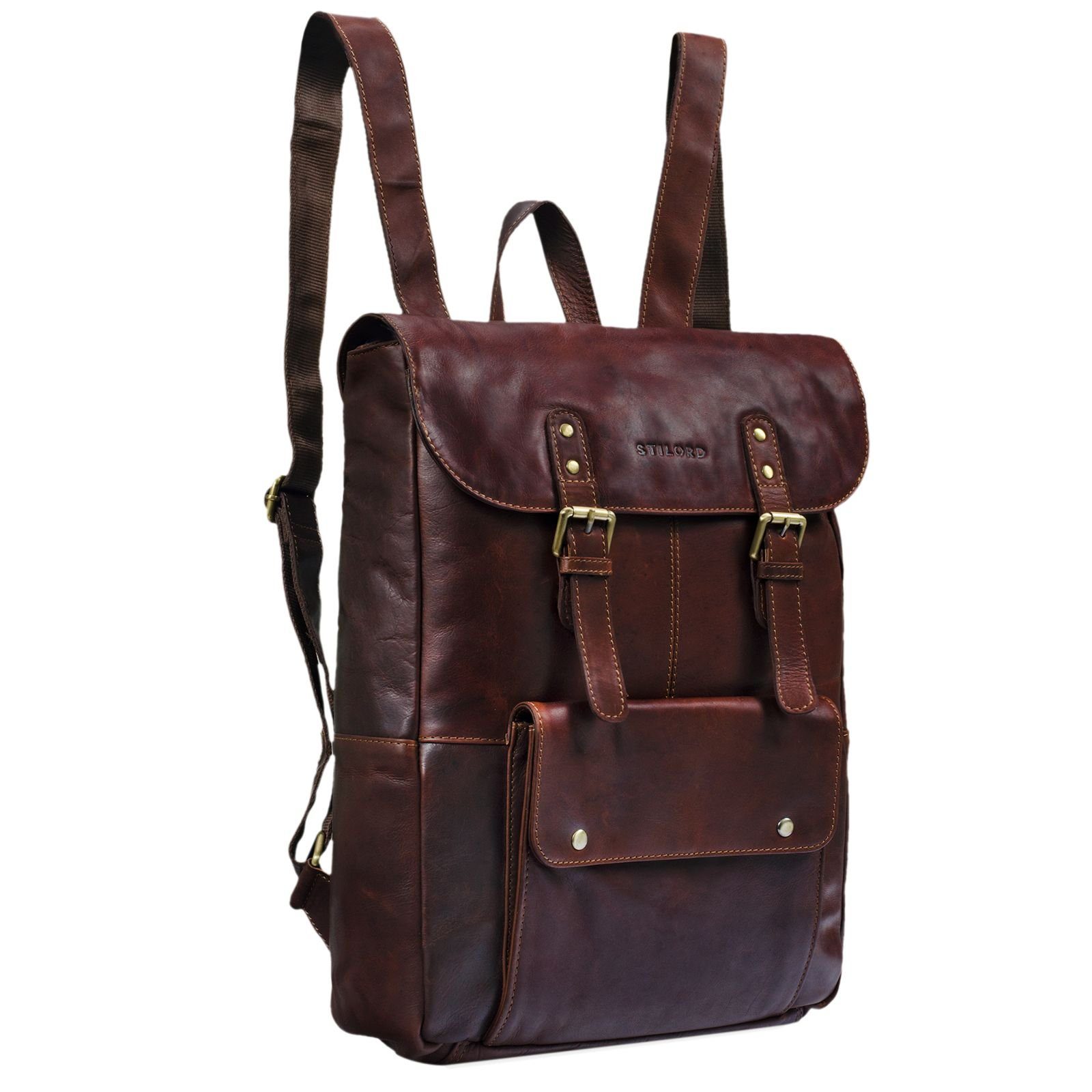 STILORD Notebook-Rucksack "Manila" Vintage Leder Rucksack Damen Herren mit Laptopfach 15 16"