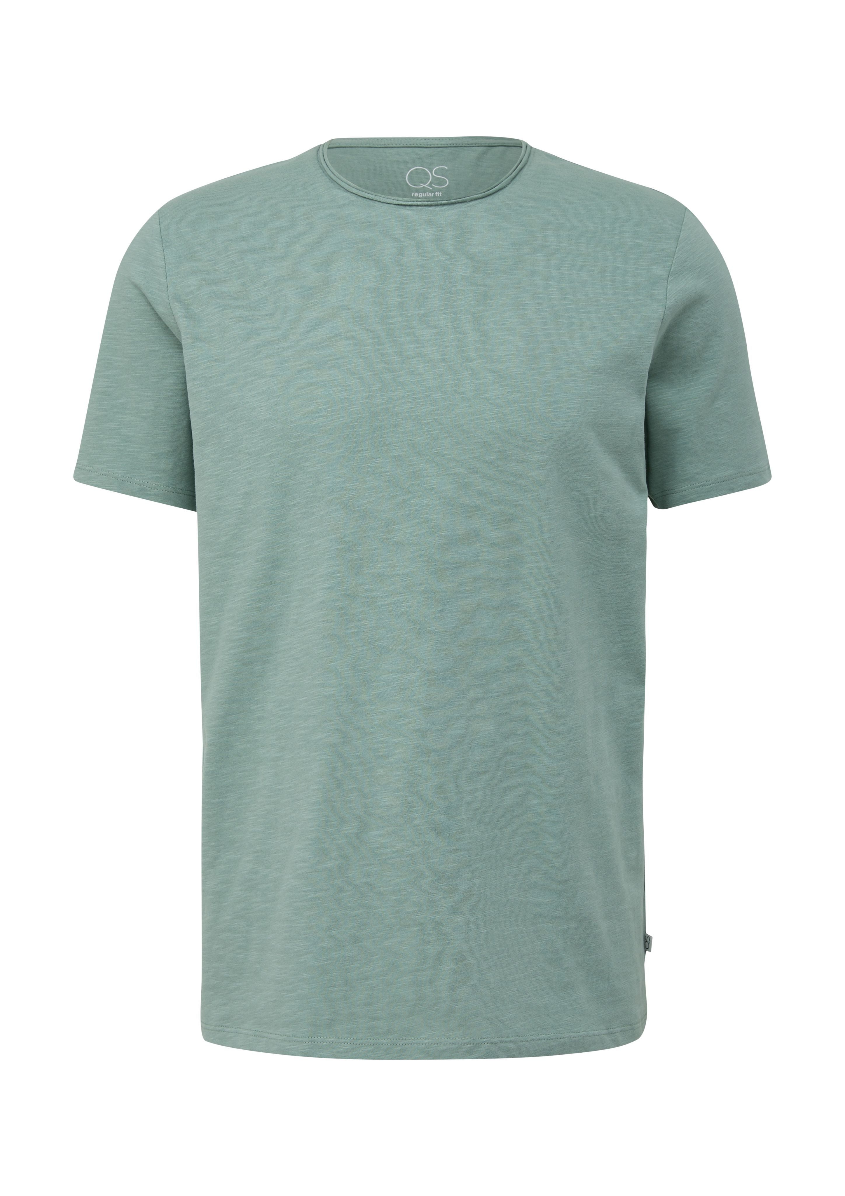 QS Kurzarmshirt Baumwollshirt mit Rollkante und günstig online kaufen