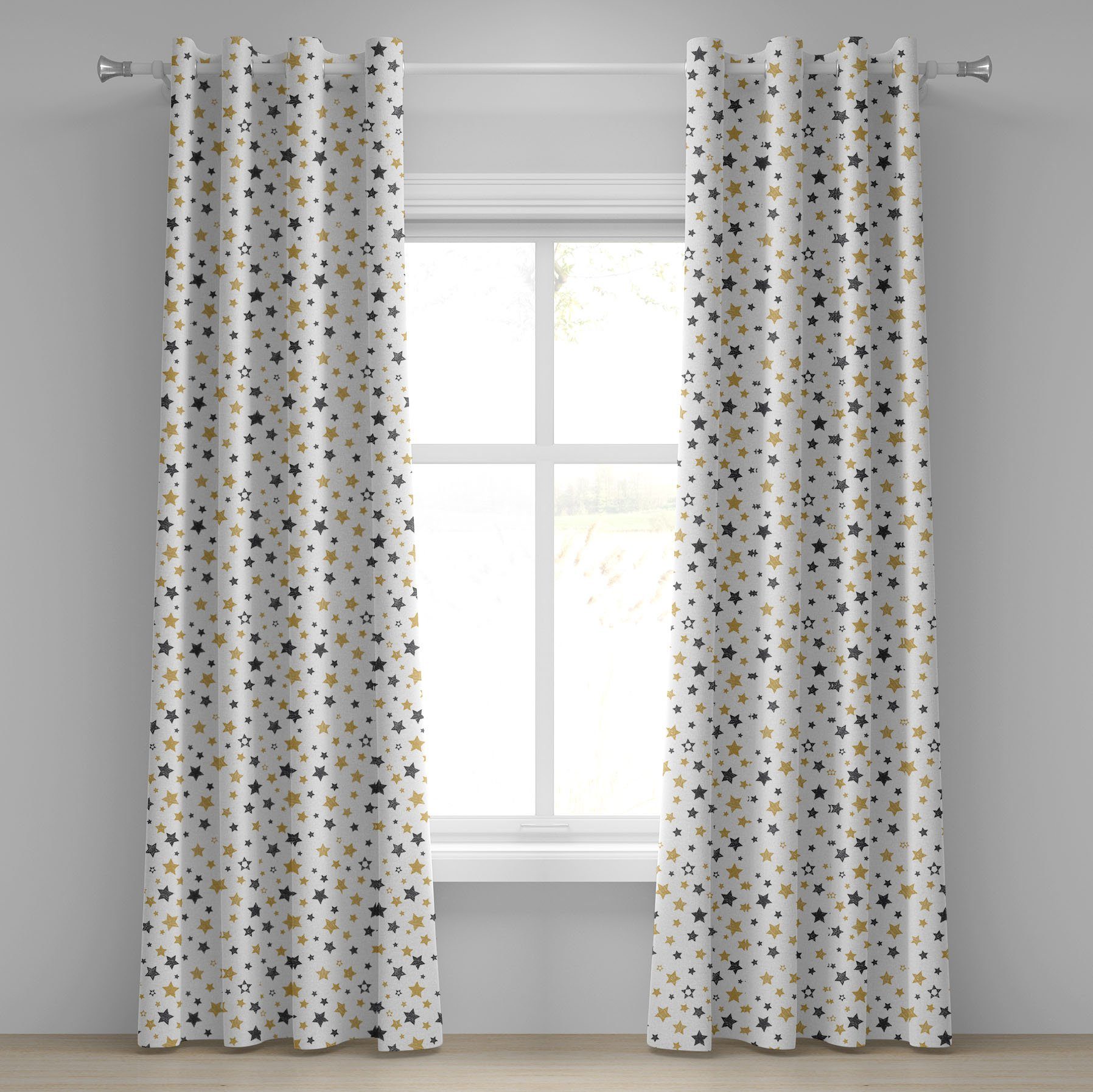 Gardine Dekorative 2-Panel-Fenstervorhänge für Schlafzimmer Wohnzimmer, Abakuhaus, Skizzenhaft Cosmos Galaxy Doodle