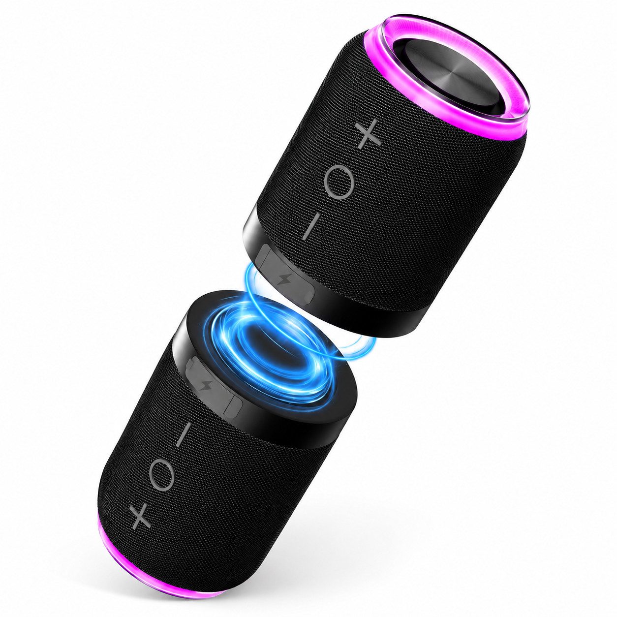 ibettertec 2-in-1 Magnetisch mit Lichteffekten Stereo 360° Surround-Sound Bluetooth-Lautsprecher 2 (Bluetooth 5.4, IPX6 Wasserdicht Magnetisch haftend Trennbar in zwei Einheiten)