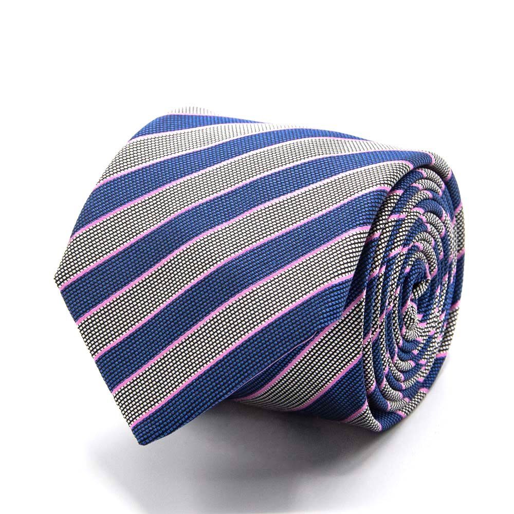 BGENTS Krawatte Gestreifte Seiden-Jacquard Krawatte Breit (8cm) Blau/Rosa