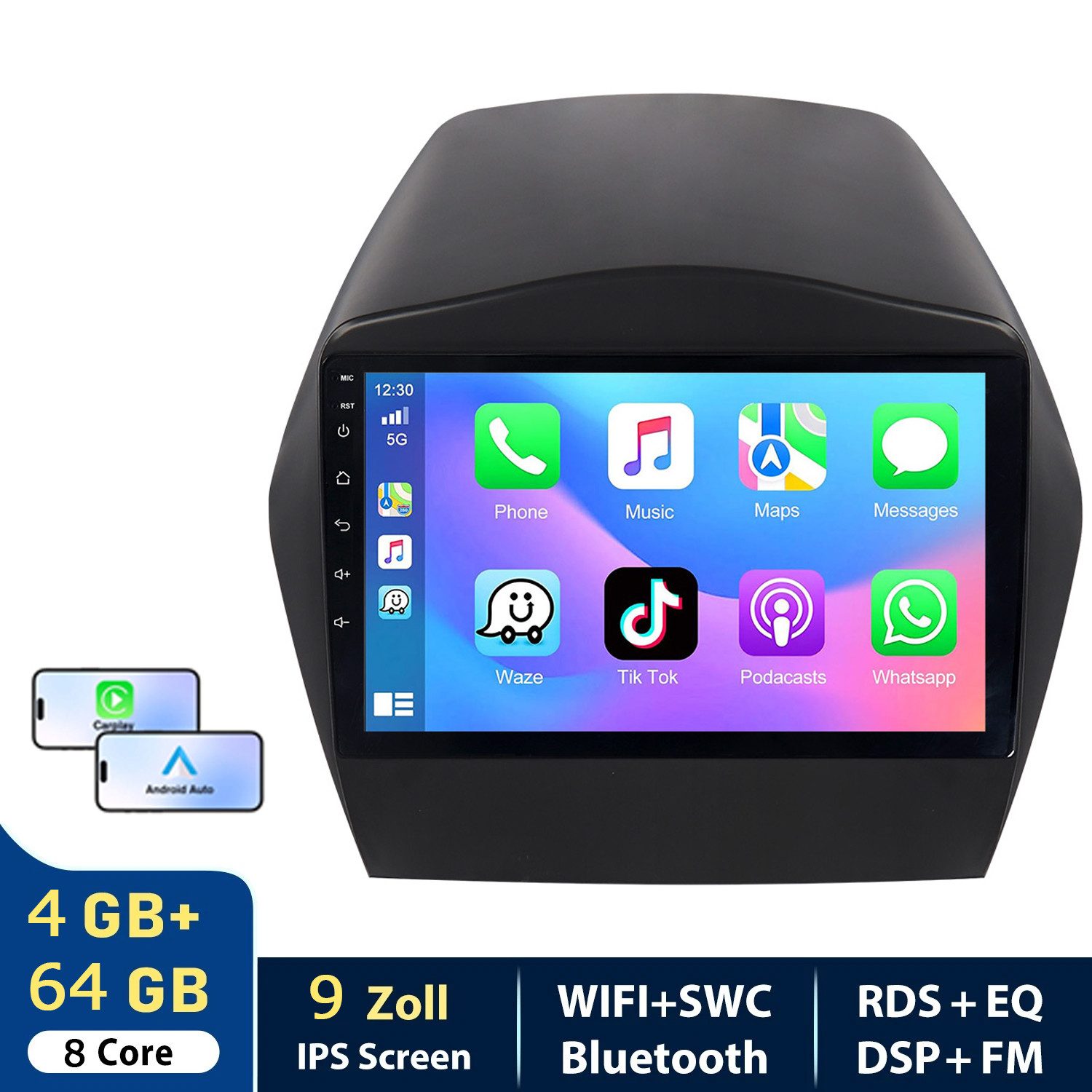 A-Sure 8-Core Für Hyundai iX35 2010-2015 Android 15 Carplay 64GB Navi RDS DSP Autoradio (Digitalradio (DAB), Rückfahrkamera, SWC, Android auto, Bluetooth, FM, Siri/ Mirrorlink/ Google play/ Netflix/ Youtube/ Calendar/ TikTok)