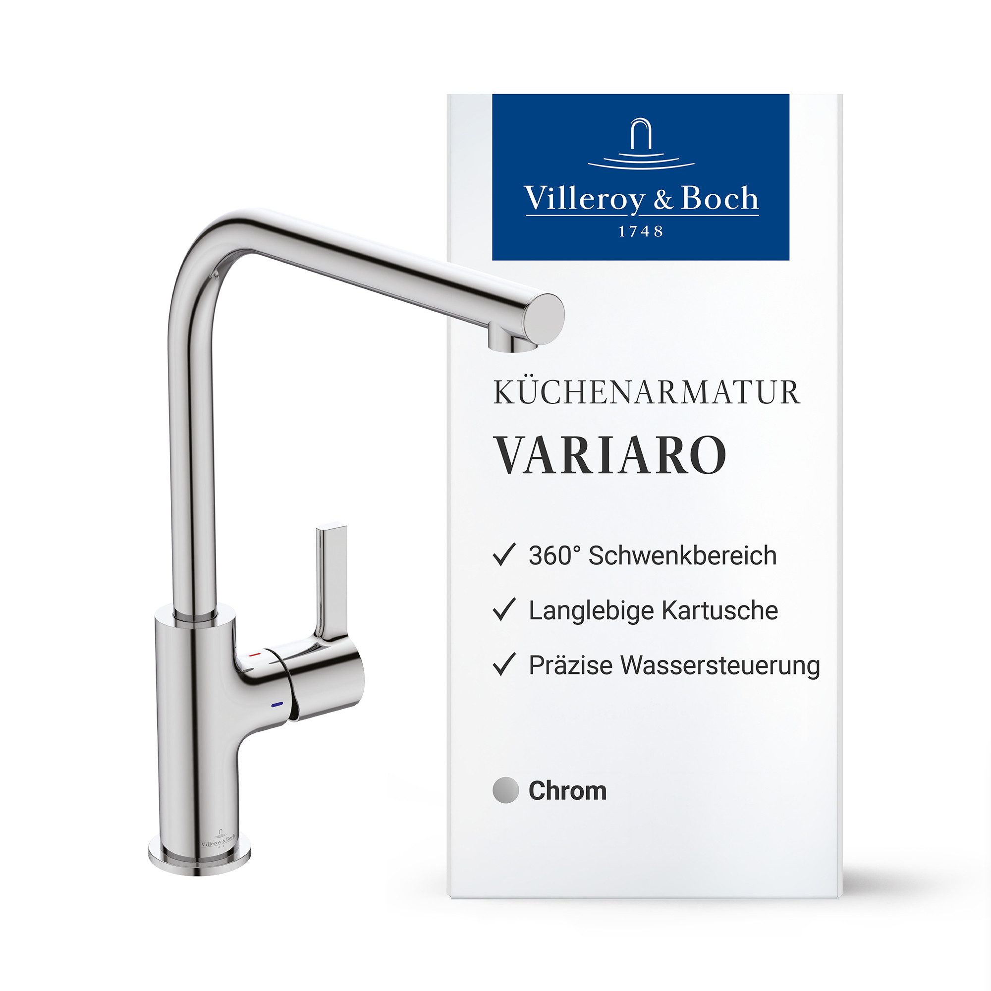 Villeroy & Boch Küchenarmatur Variaro FirmaFlow® Kartusche, 360° schwenkbarer Auslauf, Schnellmontagesystem