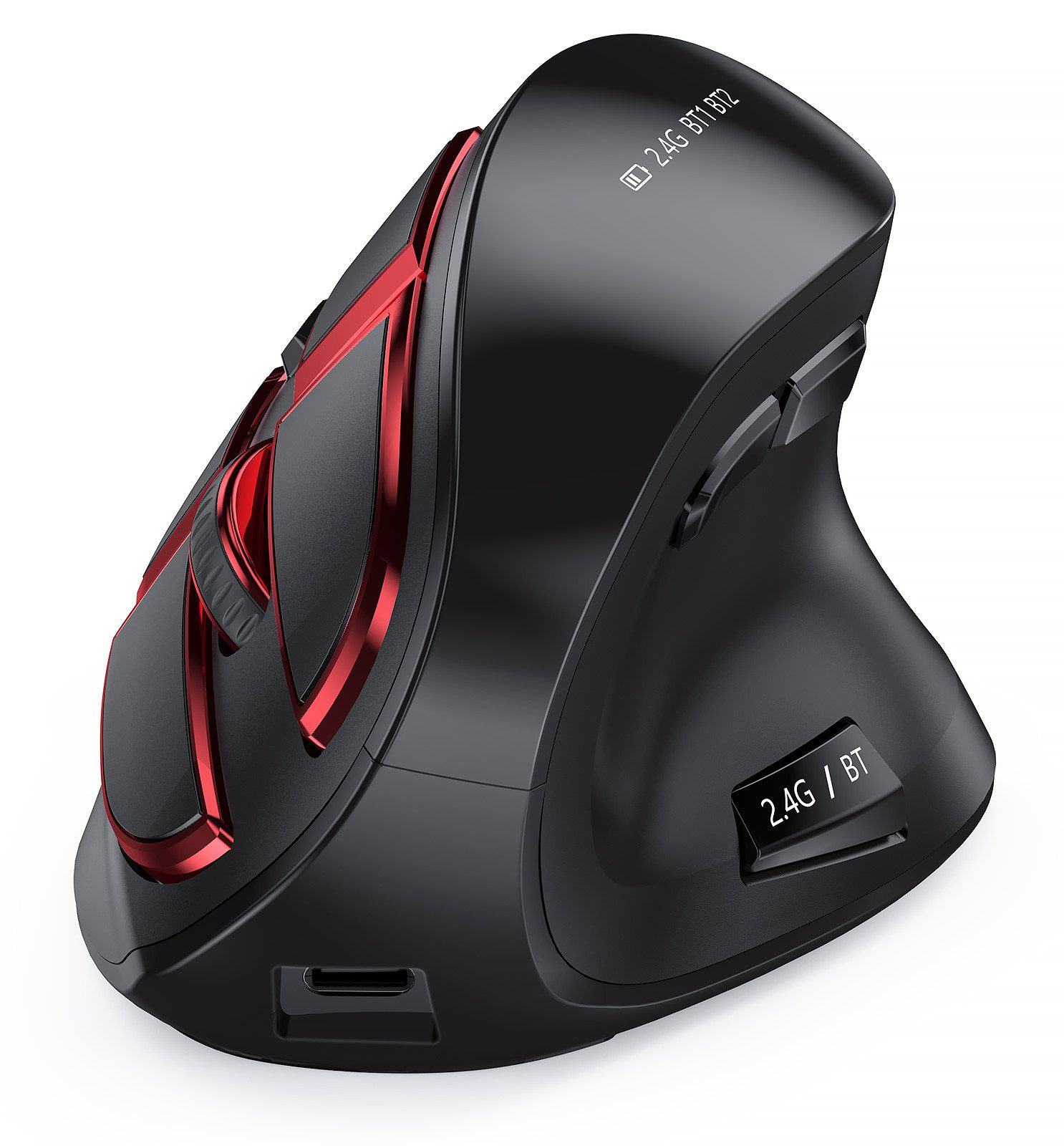 Seenda Vertikale Ergonomische Kabellose Maus, Wiederaufladbar Maus (2.4 GHz Wireless, Bluetooth 5.0, Dual Bluetooth + 2.4G, Multi-Device für Laptop/PC/Mac, Schwarz)