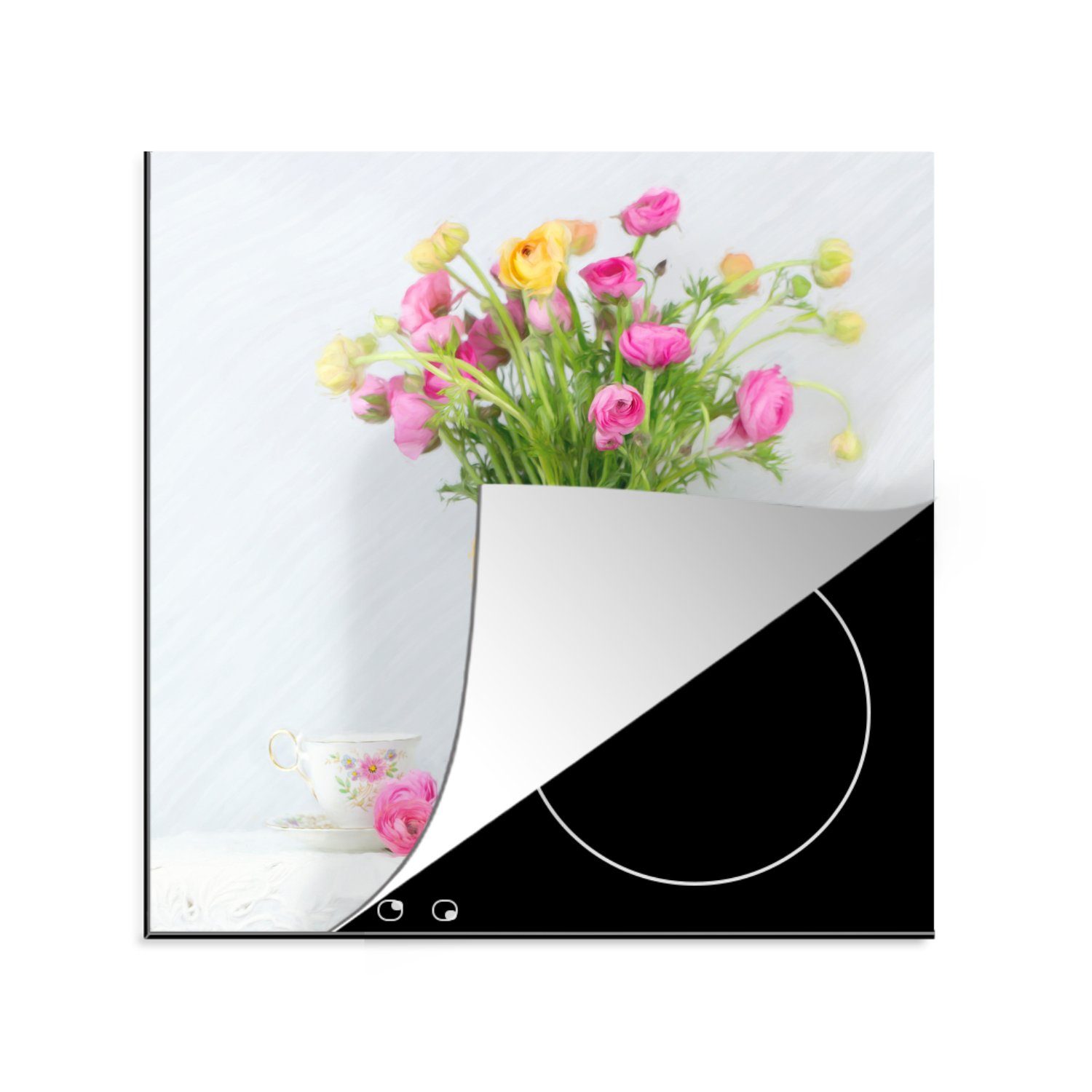MuchoWow Herdblende-/Abdeckplatte Stillleben - Farben - Blumen, Vinyl, (1 tlg), 78x78 cm, Ceranfeldabdeckung, Arbeitsplatte für küche